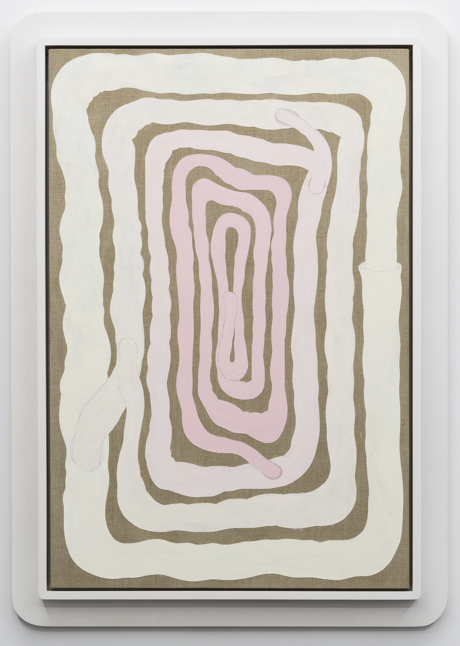 JULIAN HOEBER Spiral Floorplan (2015) flashe and acrylic on linen with artist's frame 48x34.5”