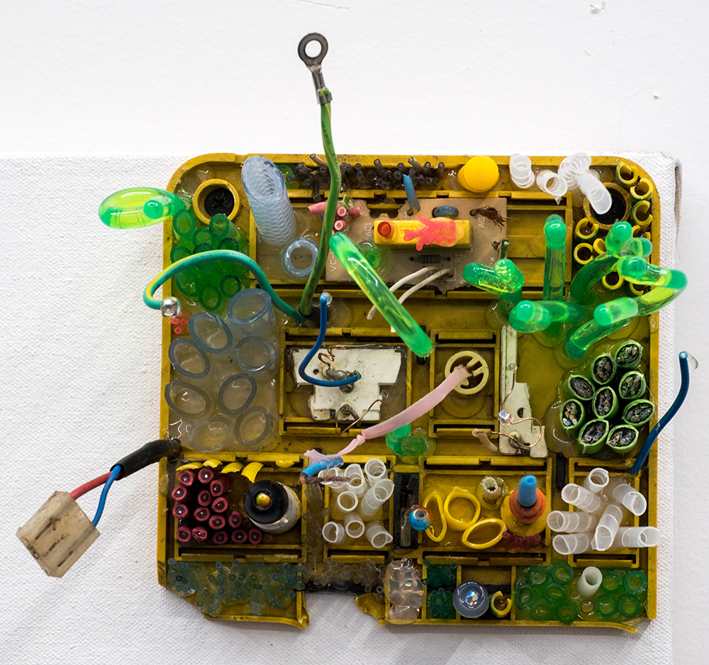 Lukas Müller Micromégas (Ioana III) , 2018 (detail) found/altered materials and synthetic silk inkjet print on canvas 42 x 52 in LM1009