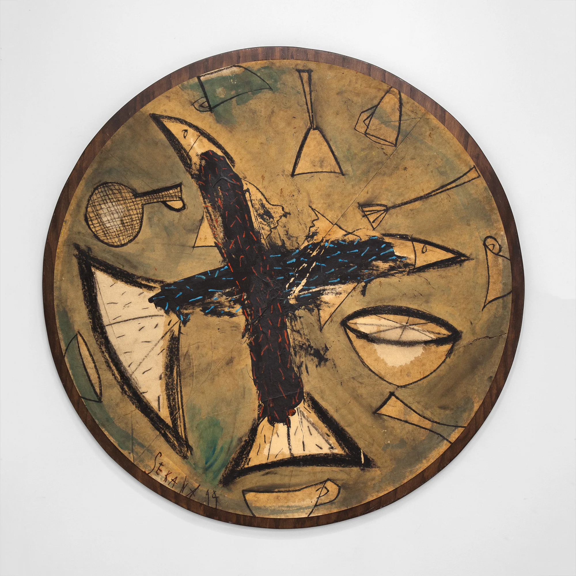  Sekana Radović  Patron Saint's Day,  1999 mixed-media on cardboard 39.5 in (100.33 cm) diam.  #SR1008 