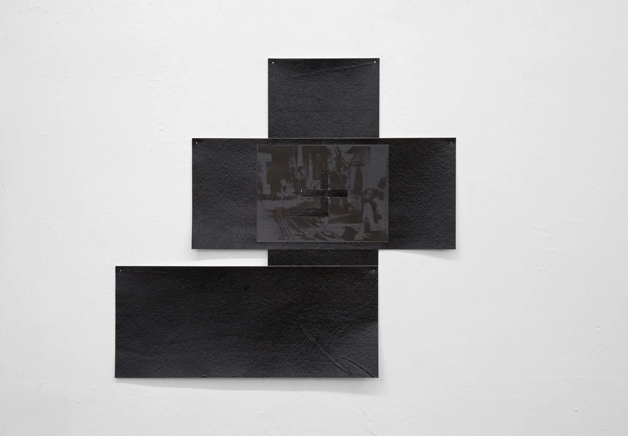  Darja Bajagić  Greek Fret , 2019 acrylic, graphite, inkjet print on card stock, canvas, paper 18.5 x 19.5 in (46.99 x 49.53 cm) #DB1034 