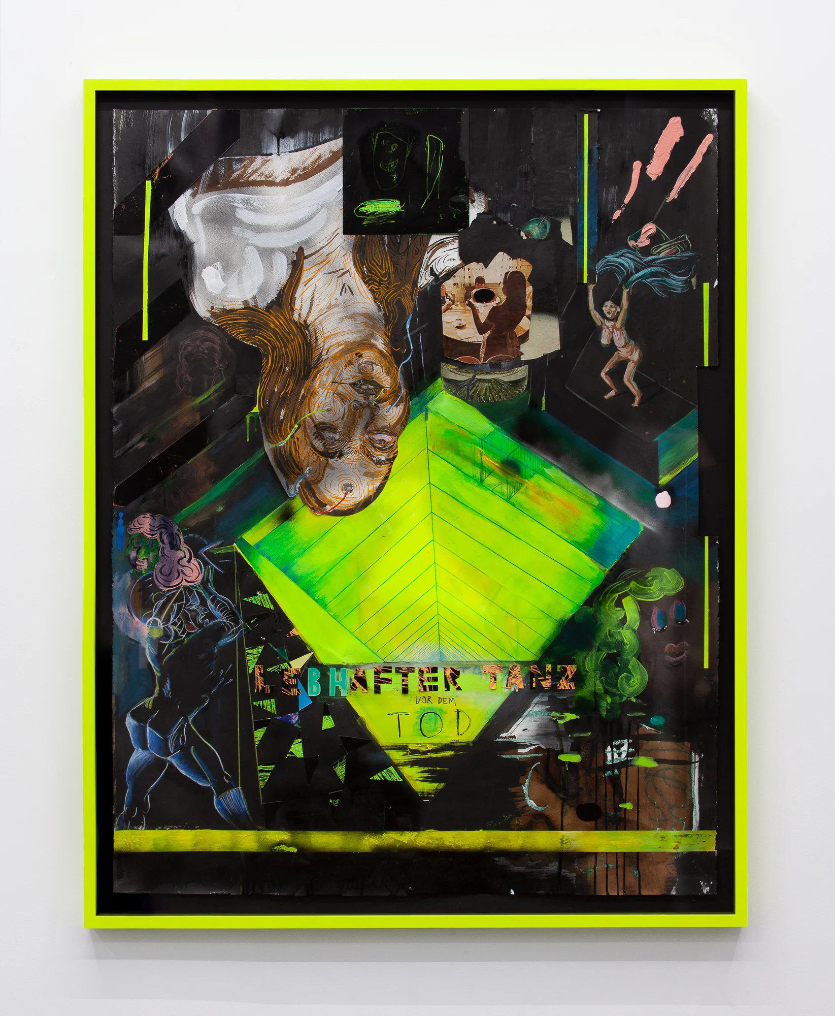   Lebhafter Tanz vor dem Tod (A Lively Dance Before Death)​ , 2019&nbsp; Sumi ink, gouache, spray paint, acrylic, and collage on paper (framed) 53.5 x 42 in (135.89 x 106.68 cm) #SH1007  