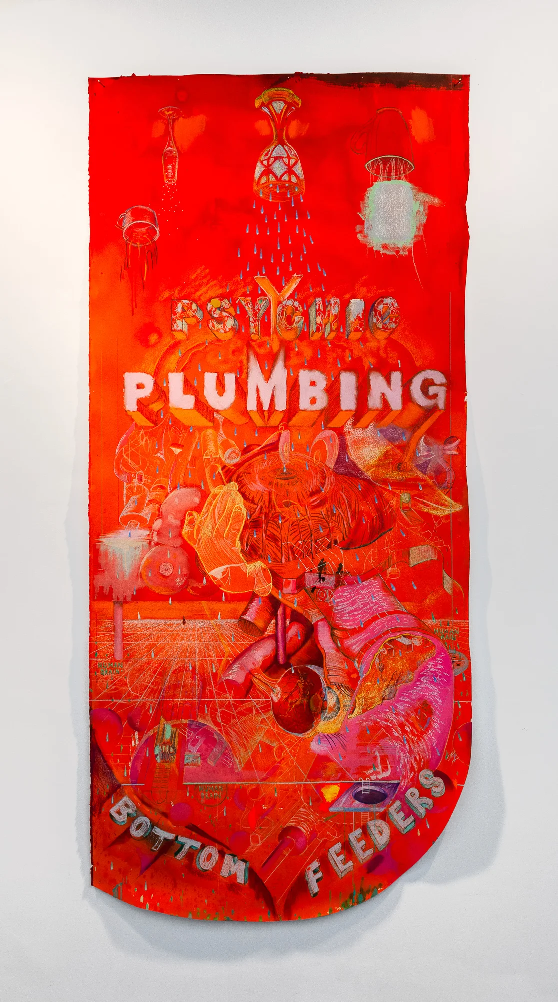   Psychic Plumbing , 2019&nbsp; goauche, acrylic, and watercolor pencil on paper 89.25 x 40.5 in (226.7 x 102.87 cm) #SH1011 