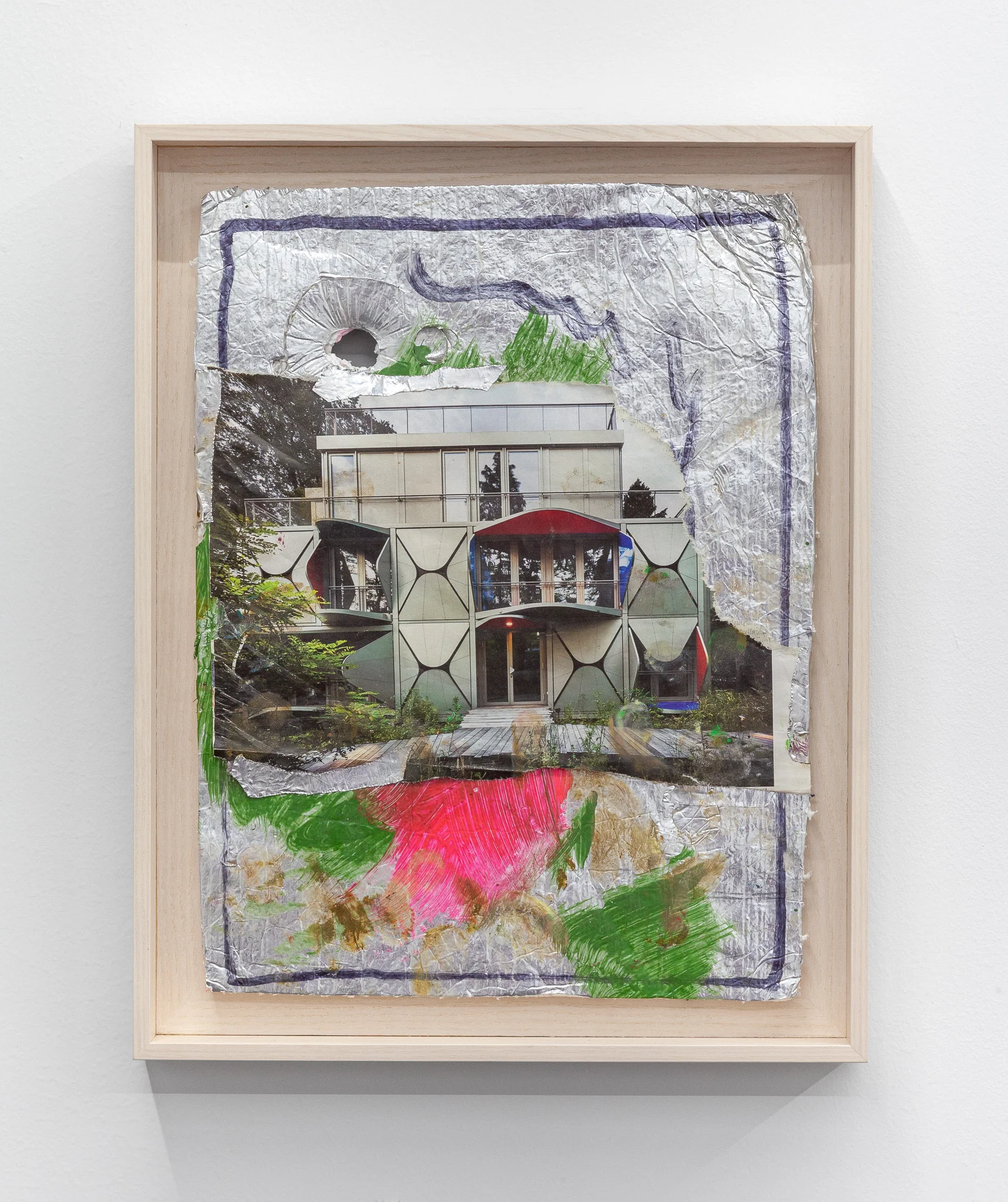   Indoor Shower , 2019  collage, oil stick, pen, and marker on mylar-coated styrofoam 13 x 10 in (33.02 x 25.4 cm) #JPW1017 