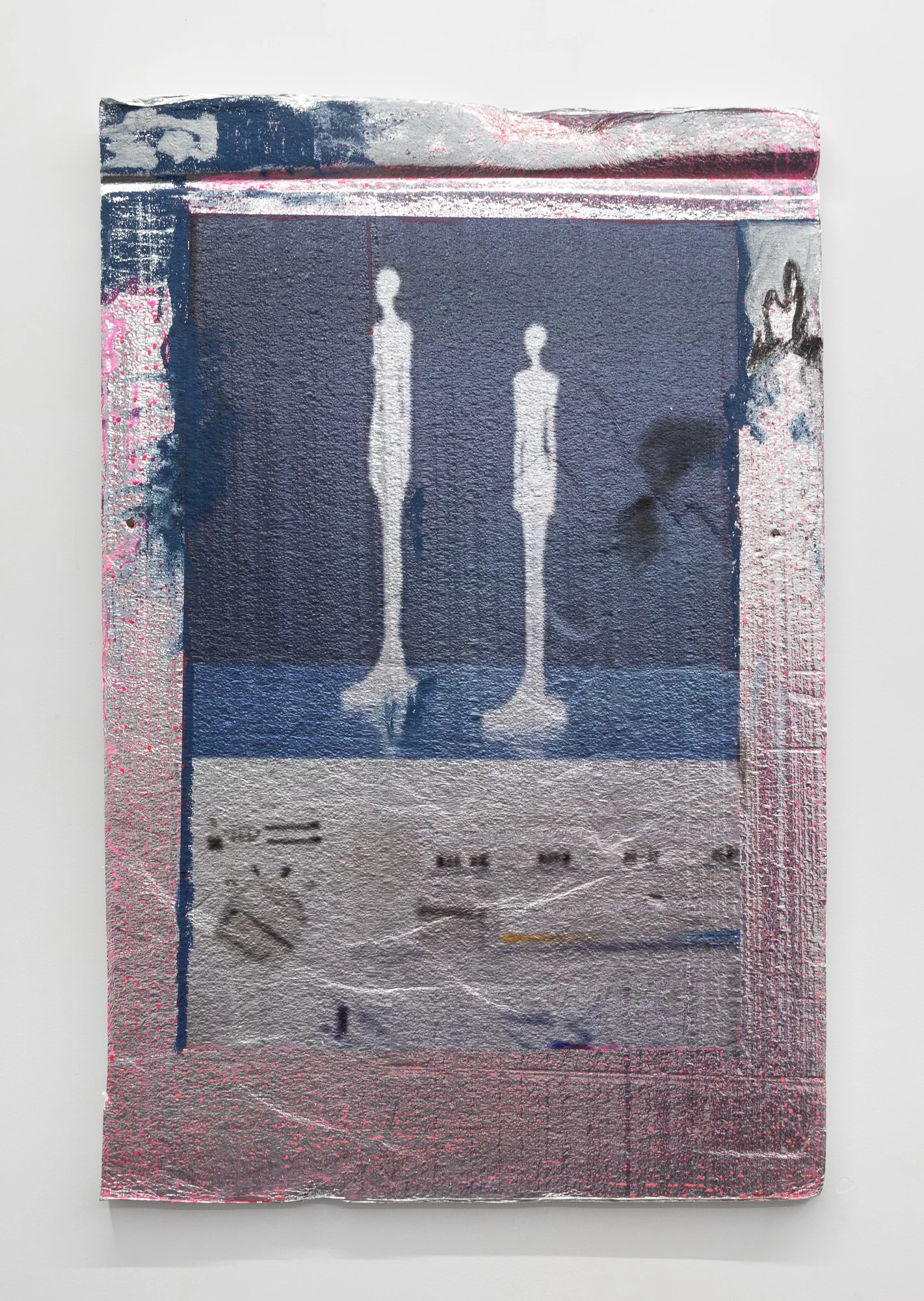   Giacometti Dashboard , 2019 UV print, oil pastel, and acrylic paint on Mylar-coated Styrofoam 47.5 x 32 in (120.65 x 81.28 cm) #JPW1025 