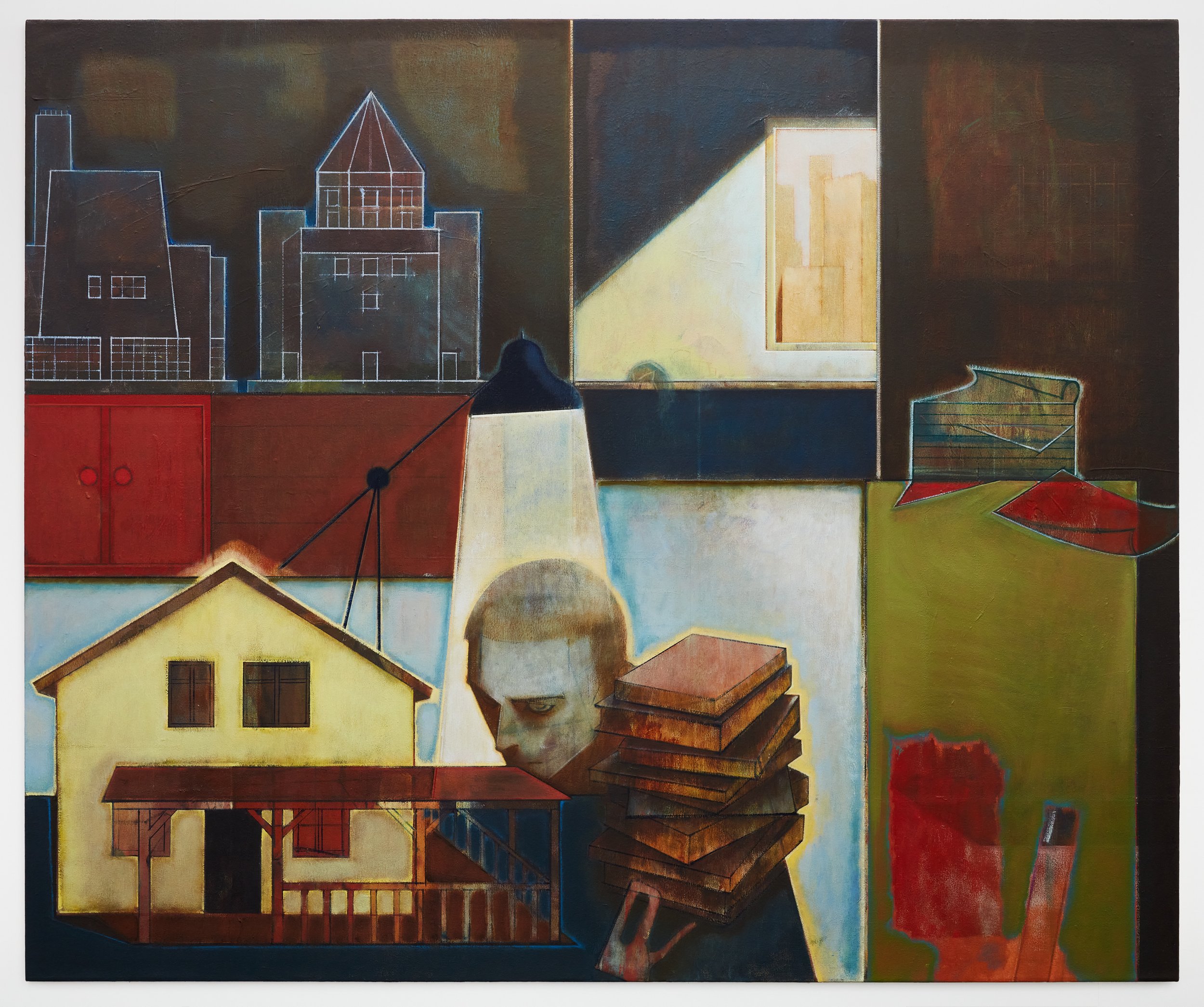 The Model Maker (le maquettiste) , 2025 oil on canvas 60 x 72 in. (152.40 x 182.88 cm) VLA0025
