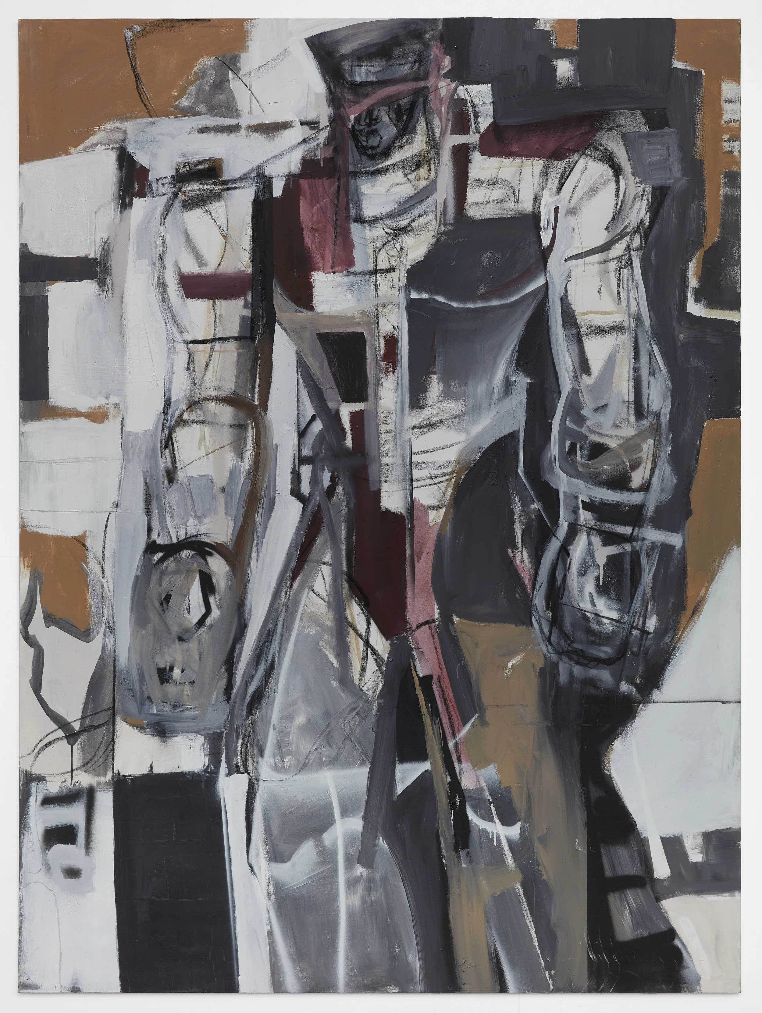 Obsidian (2025), acrylic, spray paint, marble dust, and charcoal on canvas, 98 x 72.5 in. (249 x 184 cm)
