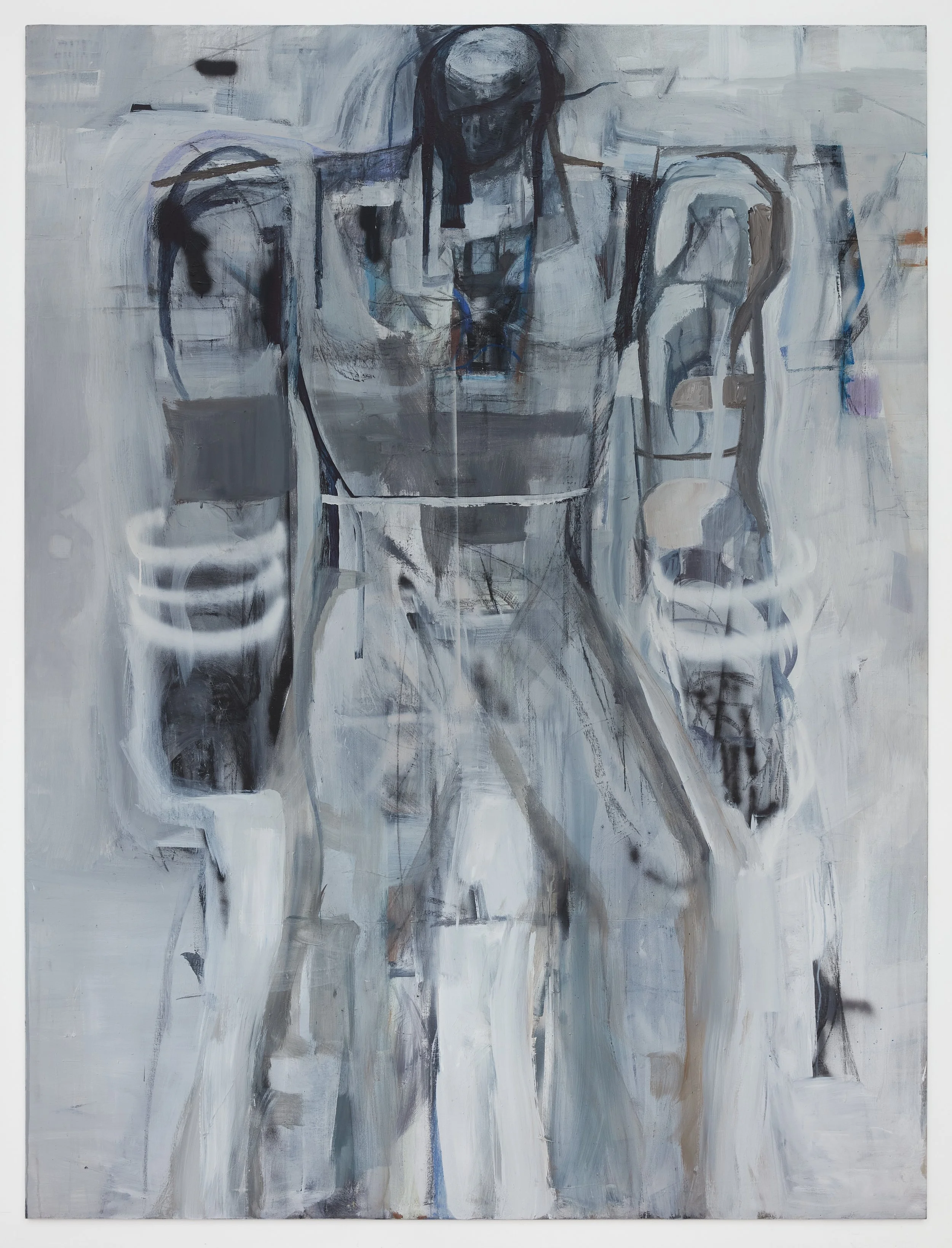 Lux (2025), acrylic, spray paint, and charcoal on canvas, 98 x 74 in. (249 × 188 cm)