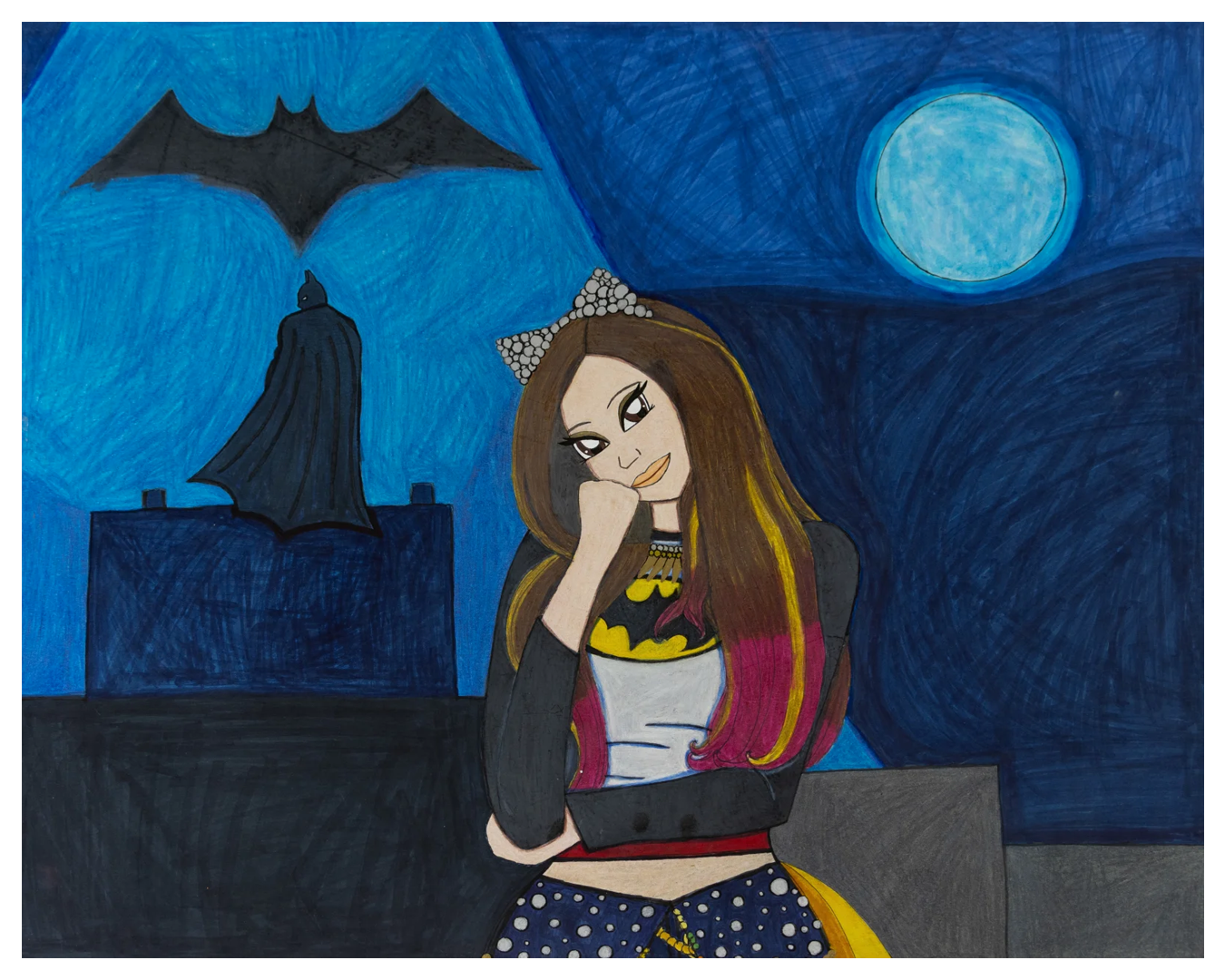  Raina "Tokyo" Carter  Moonlight Shadow , 2024 Marker, pen and pastel on paper 19 x 24 in. (48.3 x 61 cm) 