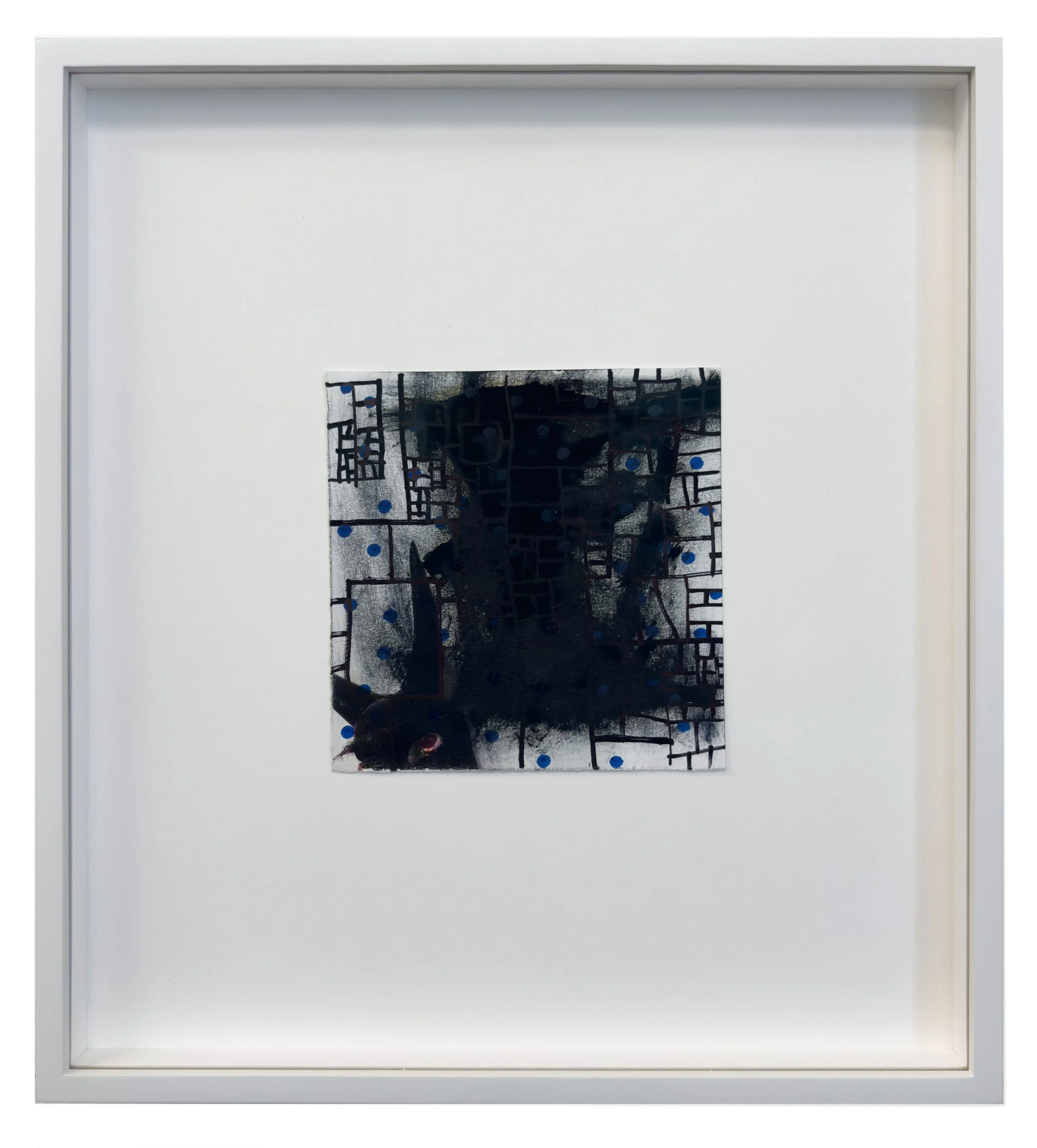  Jake Fagundo  Untitled (devil mask) , 2025 inkjet, oil, sharpie, ink on paper 4 ½ x 4 ½ in. (11.4 x 11.4 cm) 