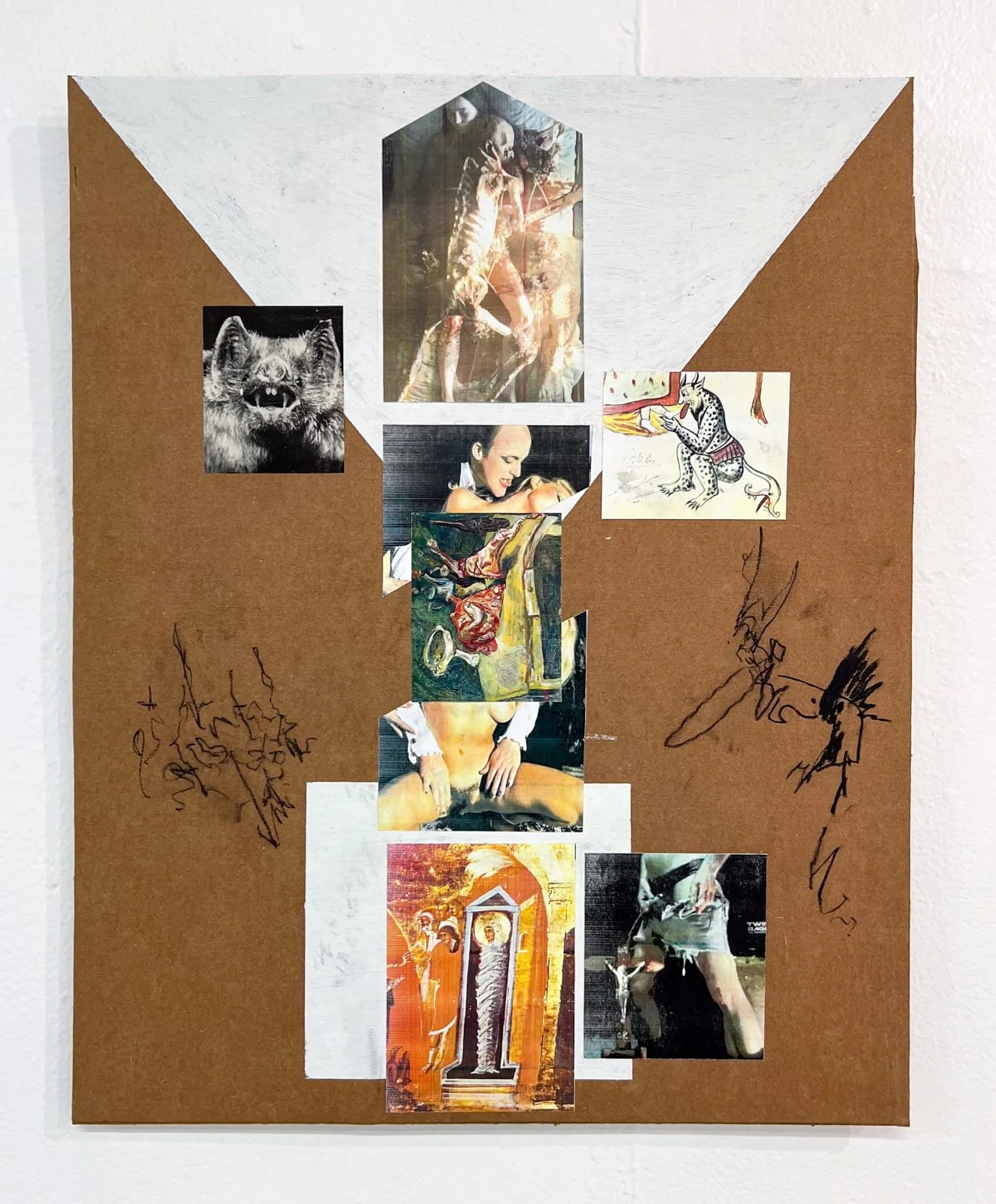  Ryan Michael Pfeiffer  Untitled , 2025 Inkject prints, and acrylic on cardboard 22 ¼ x 18 in. (56.5 x 45.7 cm) 