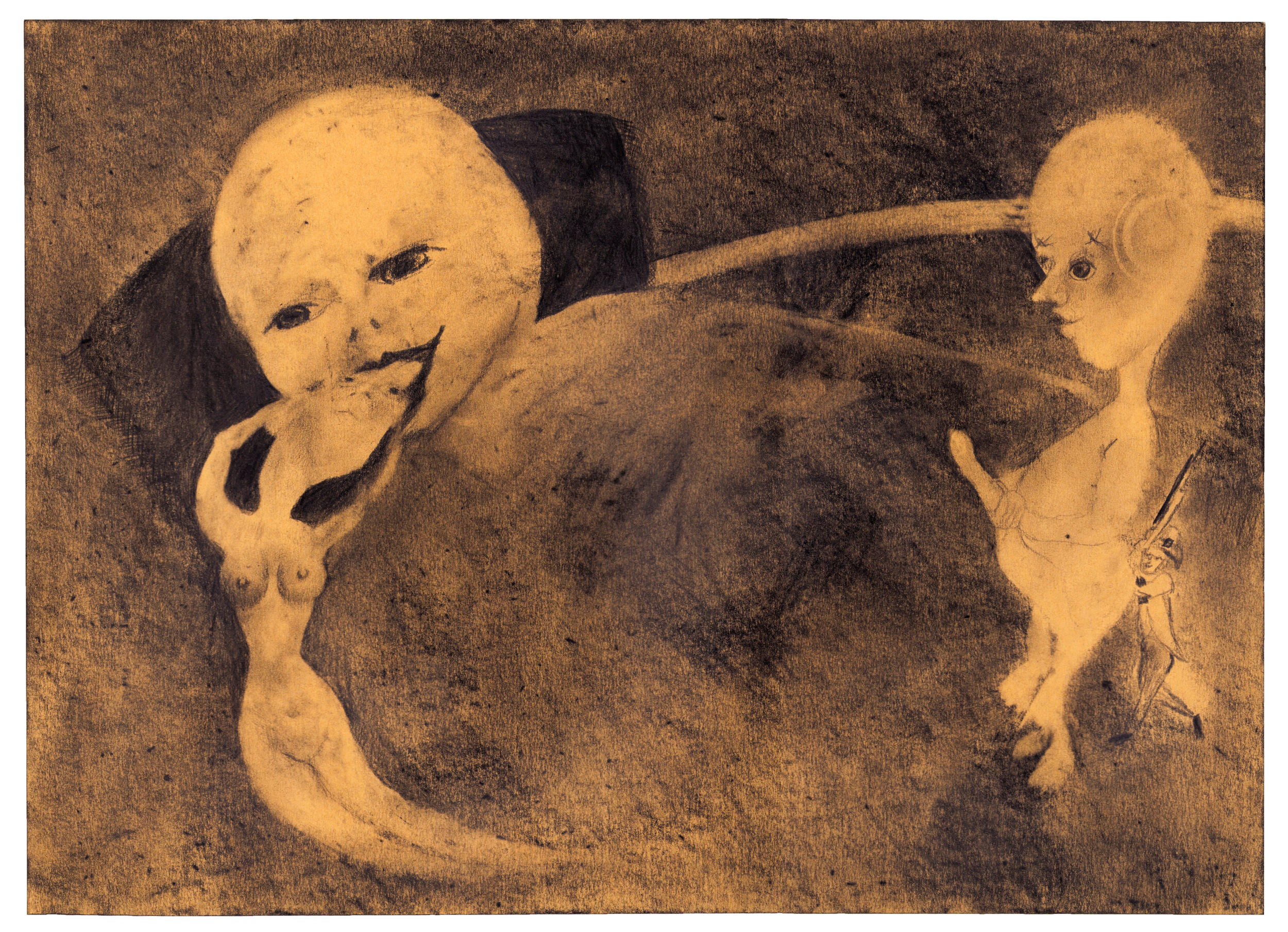   Feaster , 2025 graphite on paper 13 x 18 in. (33 × 46 cm) KS0019 