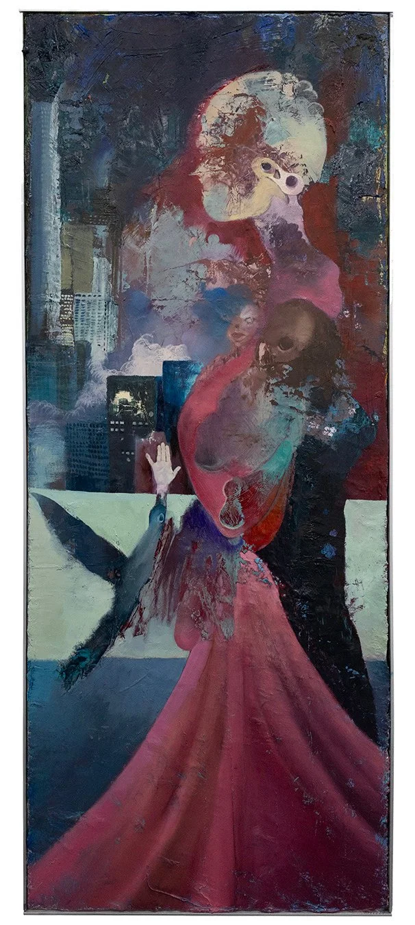   How Pink Is Your Pig?  (2025), oil on canvas in aluminum artist's frame, 36 x 14 in. (91 × 36 cm), KS0012 