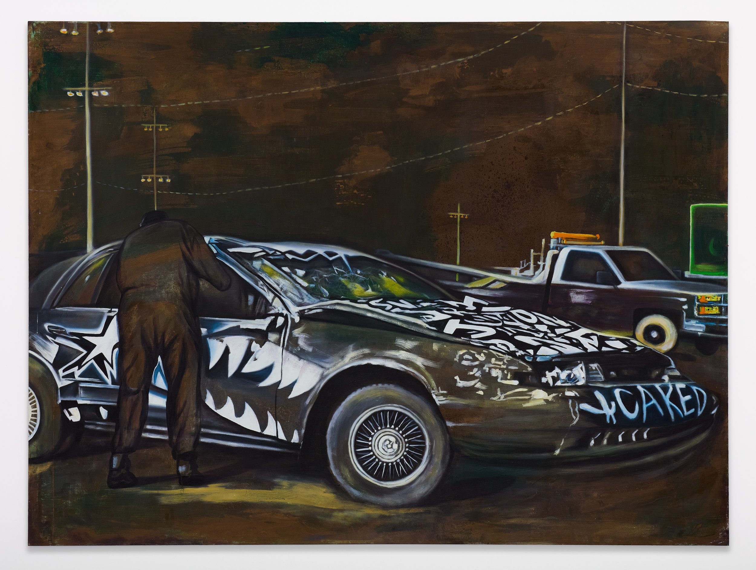  Marika Thunder,  Demolition Derby  (2025), metal and oil paint on aluminum, 24 x 36 in (61 x 91 cm) 