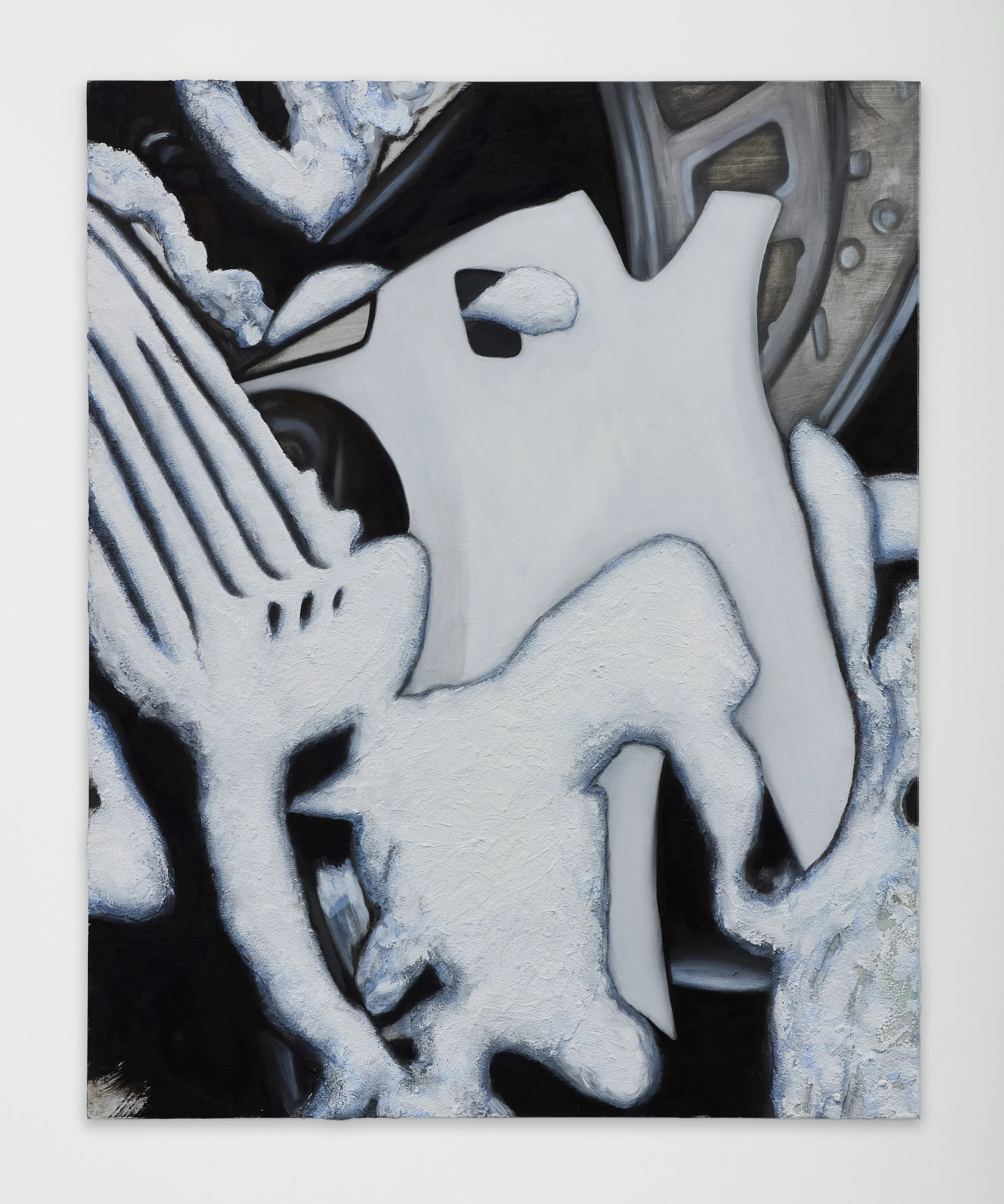  Marika Thunder,  Junkyard Snowday  (2025), oil and coarse medium on aluminum, 20 x 16 in (41 x 51 cm) 