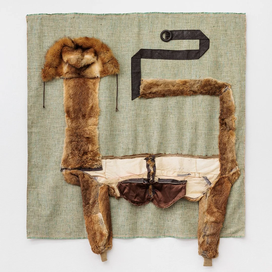   Animal  , 2025 rabbit fur, upholstery fabric, belt, glue, thread 66 x 56⅛ in. (168 × 143 cm) 
