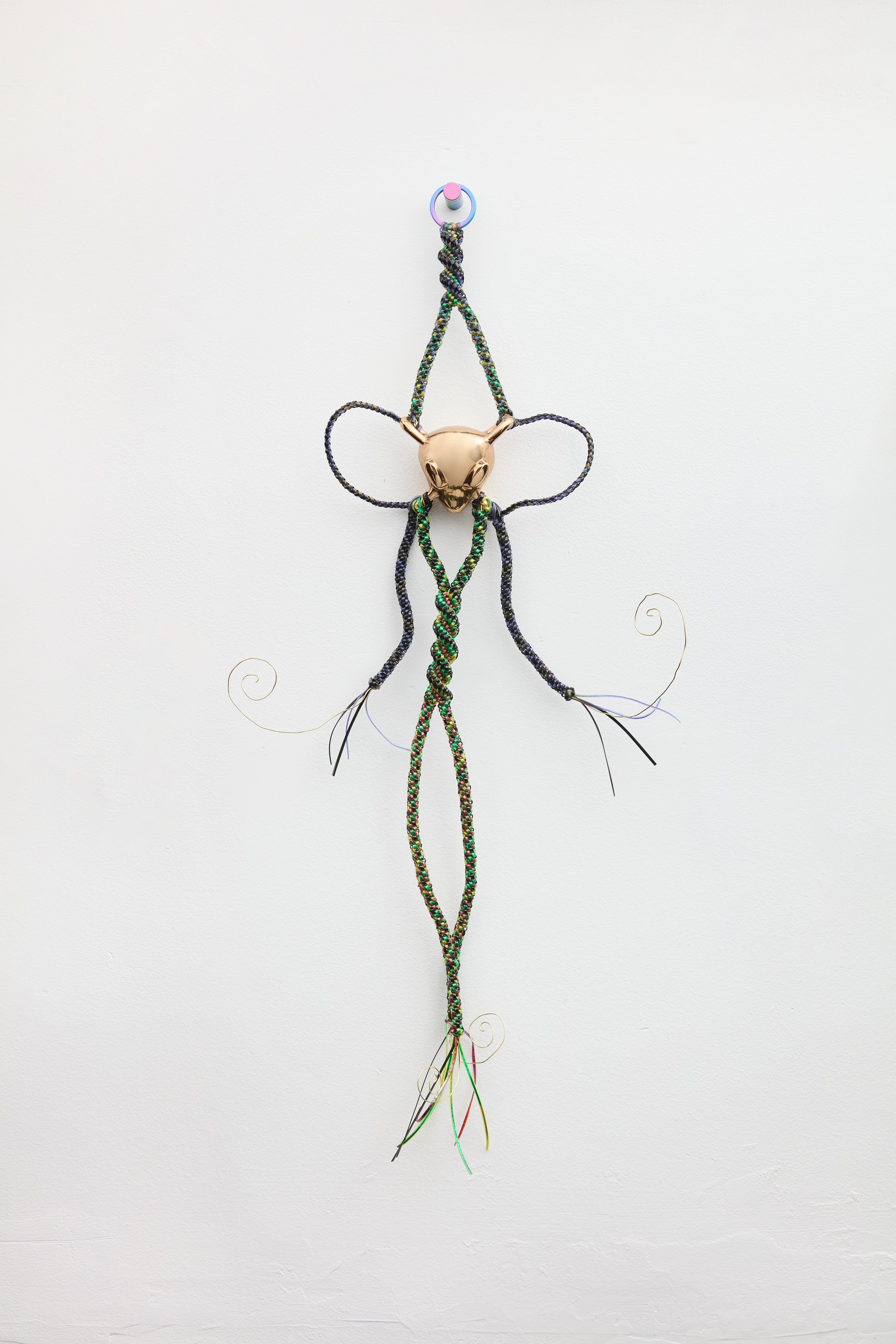   We All Are Aliens (Alien I)  , 2026 bronze, lanyard, brass wire 29 x 9 x 2 in. (74 × 23 x 5 cm) 