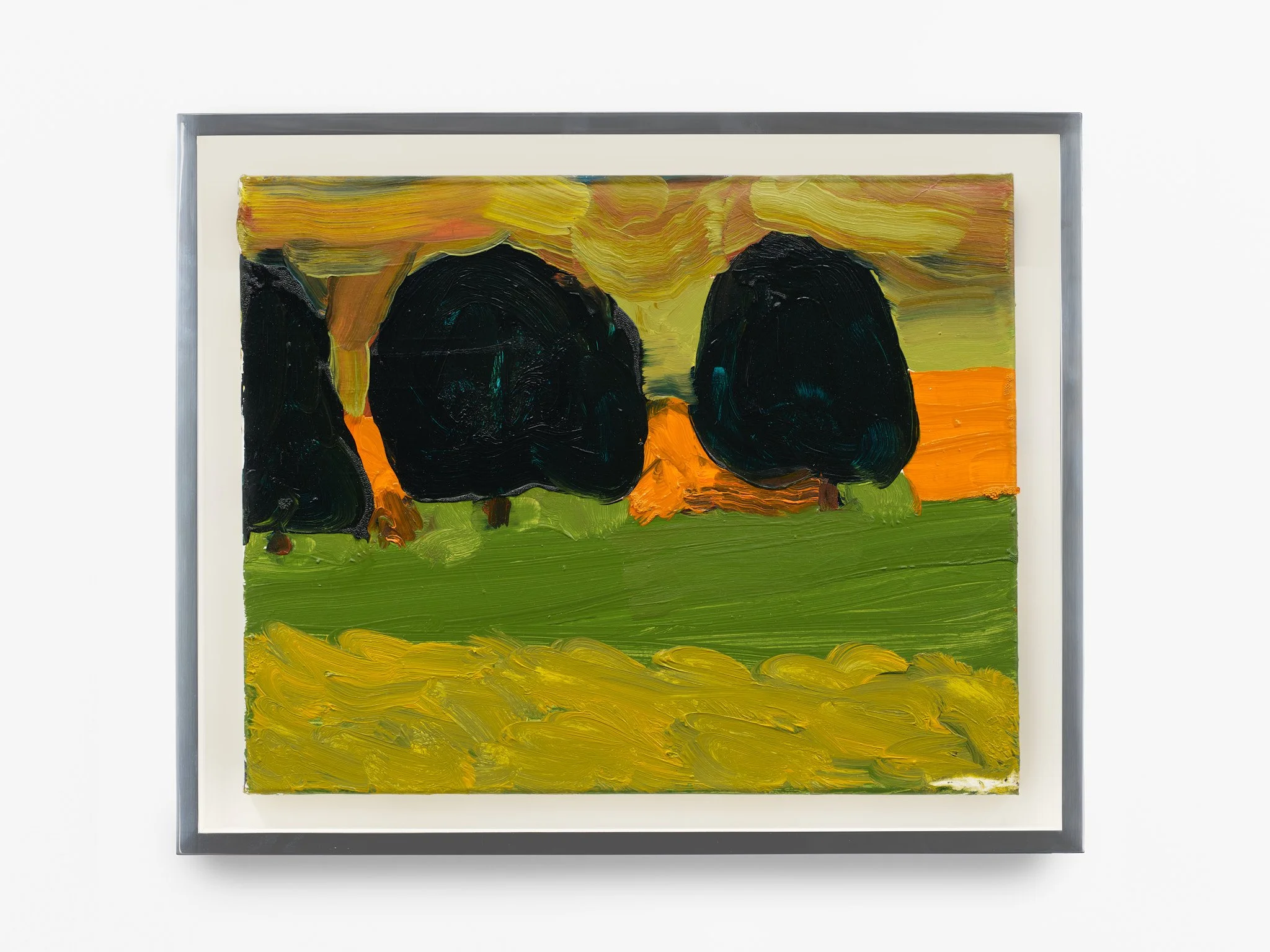   Paysage , 2026, oil on canvas in polished aluminum frame, 12 x 16 in. (30.5 × 41 cm)  