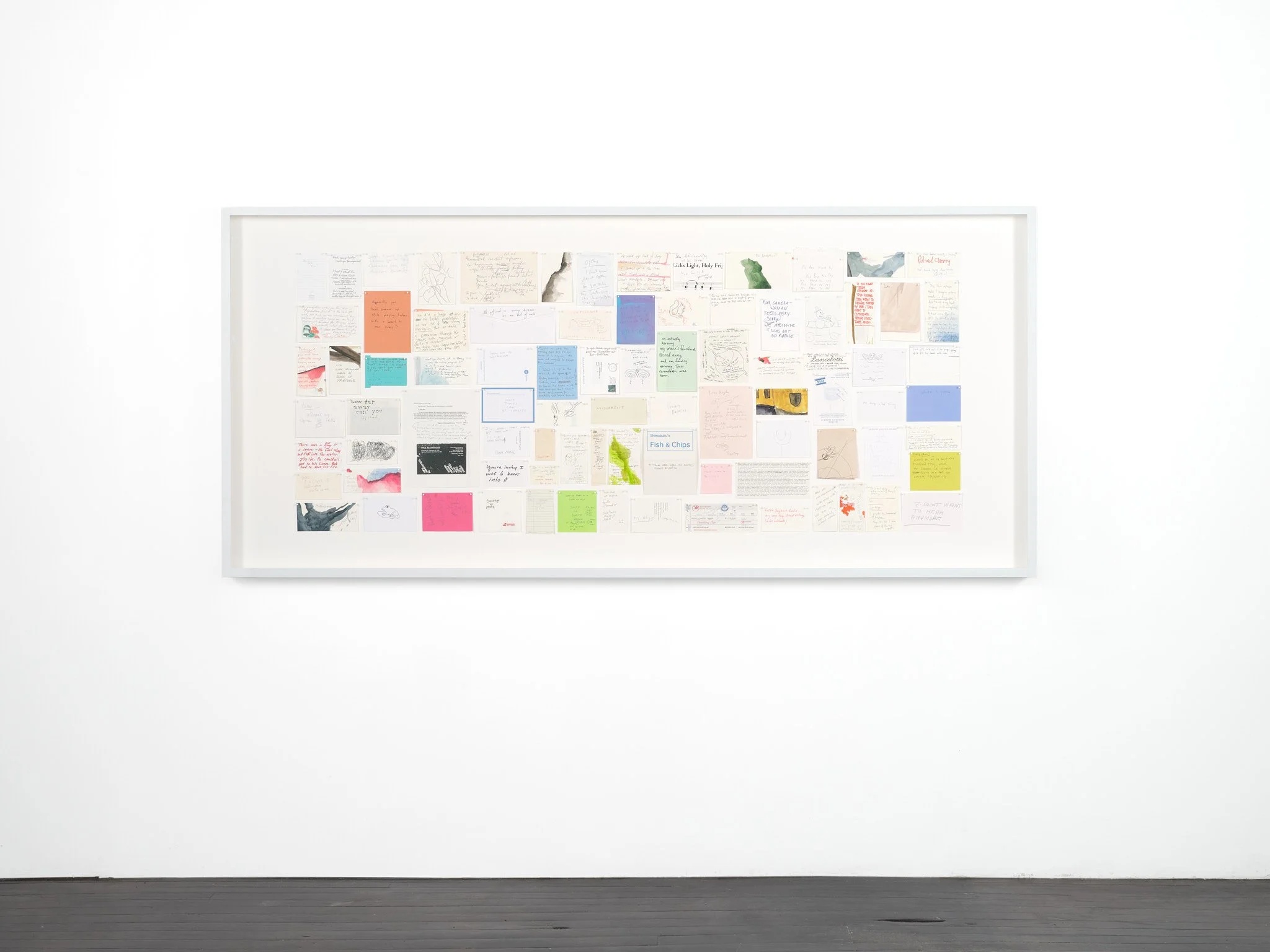   I Don't Want to Hear Any More , 2026 ink and pencil on paper, pins 31 x 74 in. (79 × 188 cm)  41 x 90 in. (104 × 229 cm) (framed)   
