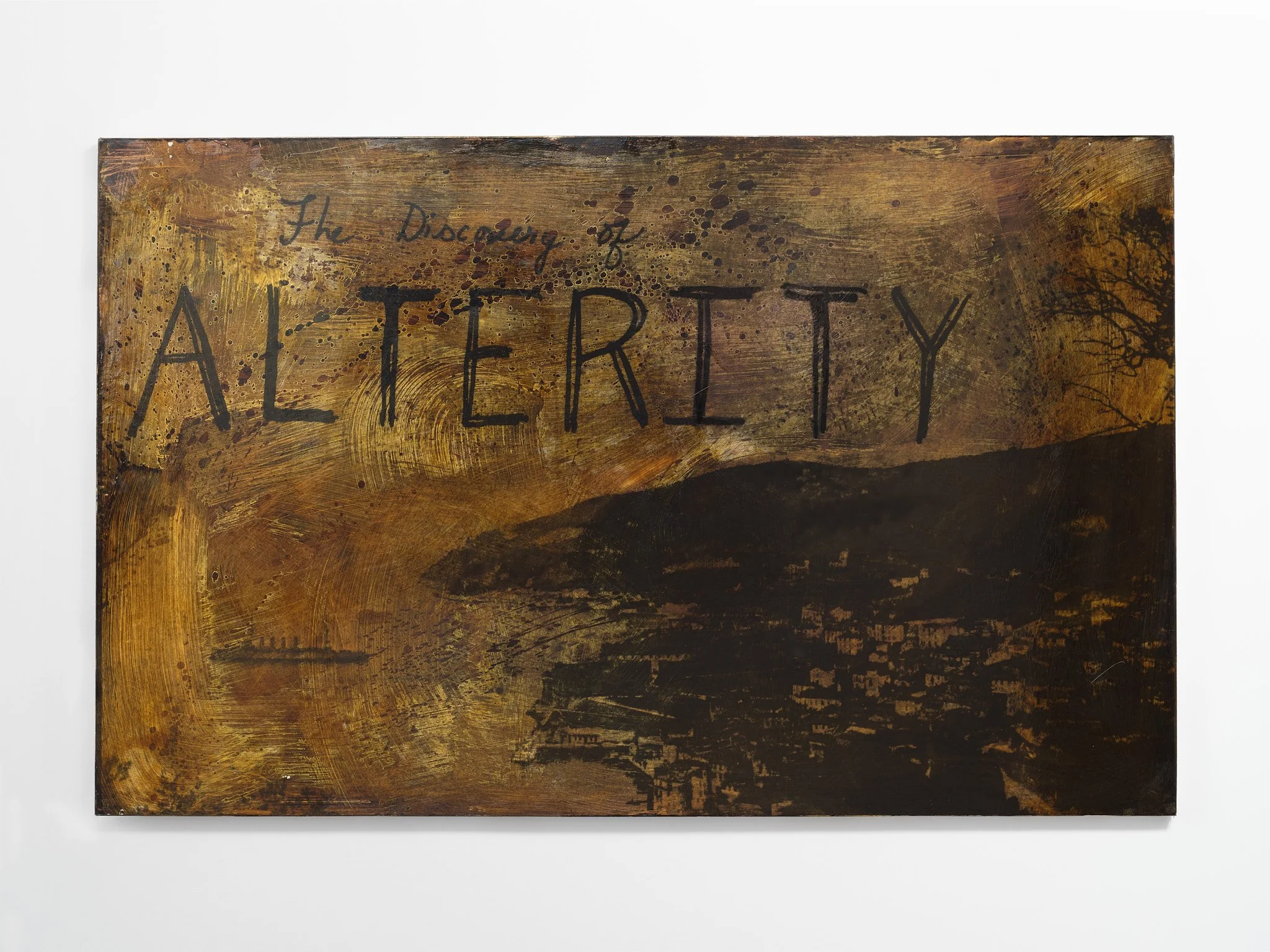   The Discovery of Alterity , 1990 gilsonite dispersion on photograph, mounted on canvas 52 x 82½ in. (132 x 209 cm)  
