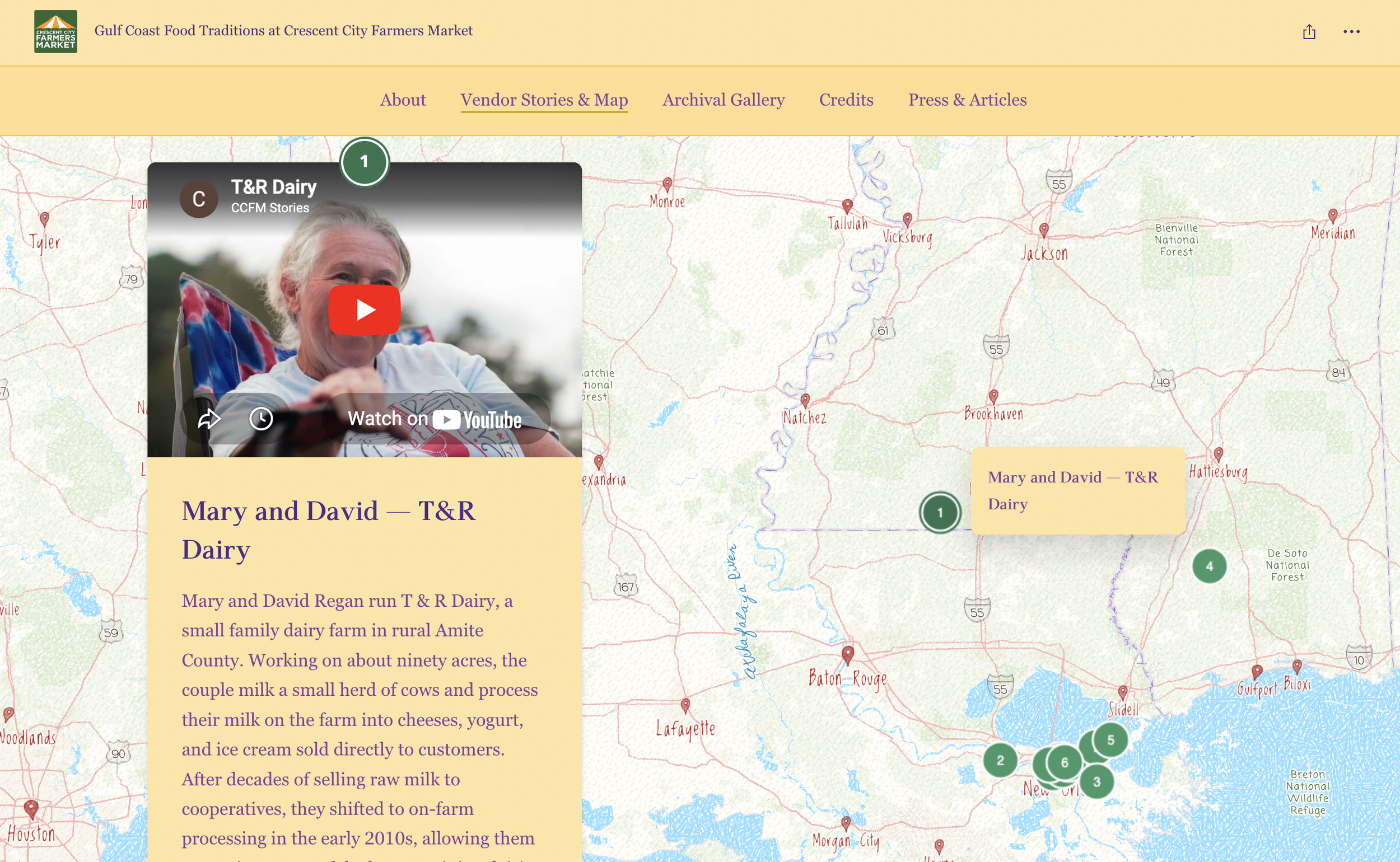 Image of the Crescent City Farmers Market StoryMap with link to the stories.