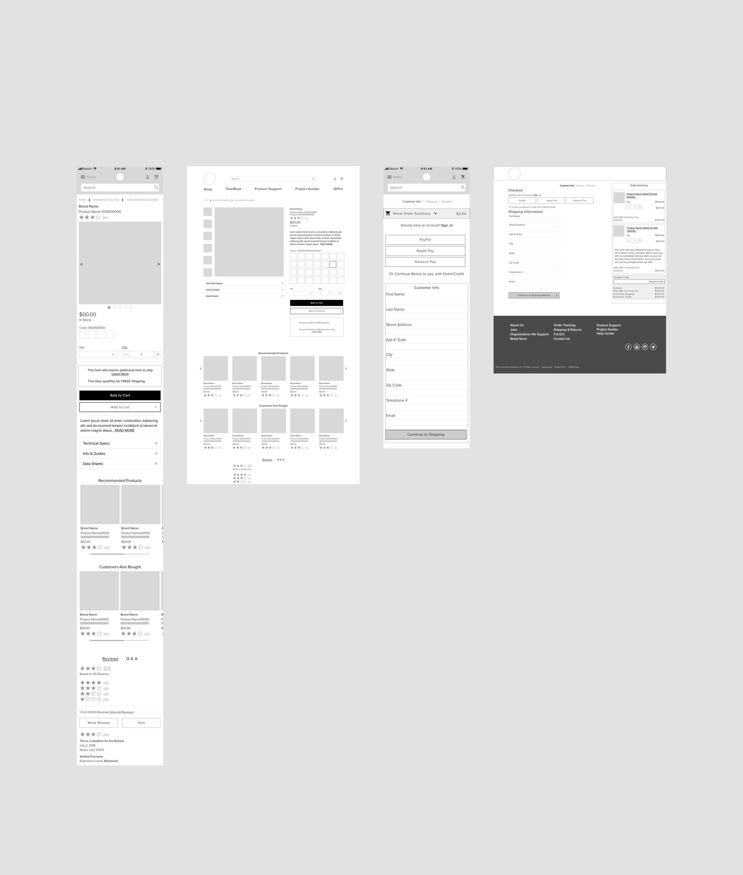 Initial Cart & Checkout wireframes (mobile & desktop)