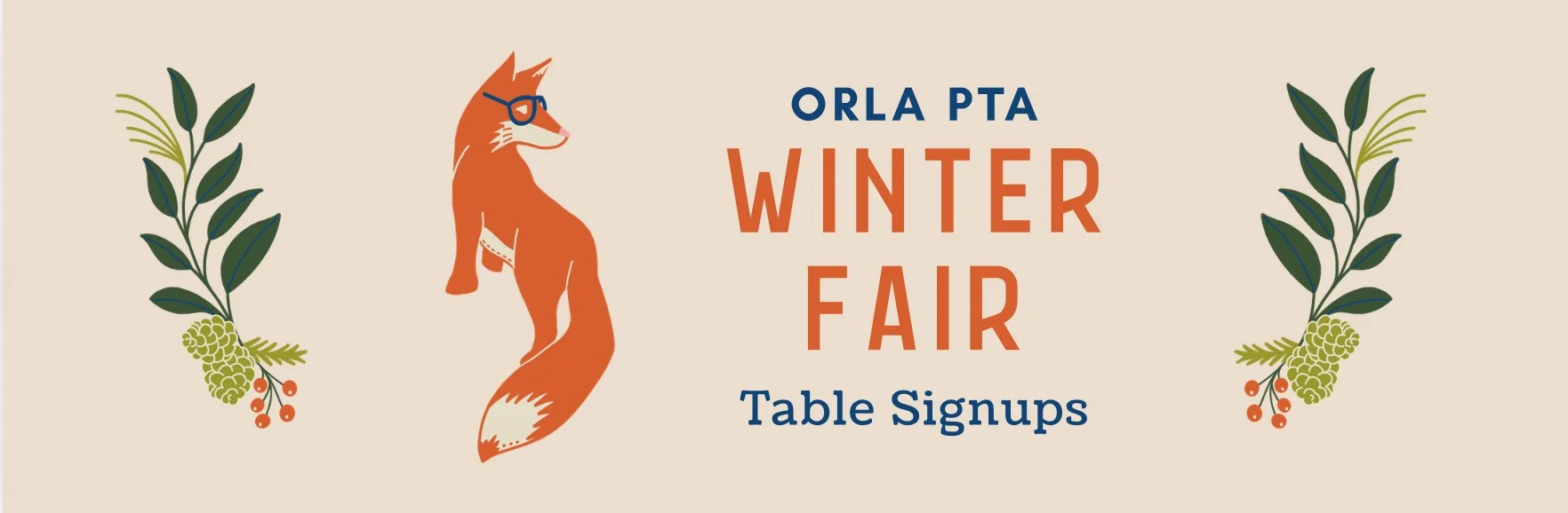 ORLA PTA Winter Fair 2025 header image with fox and foliage