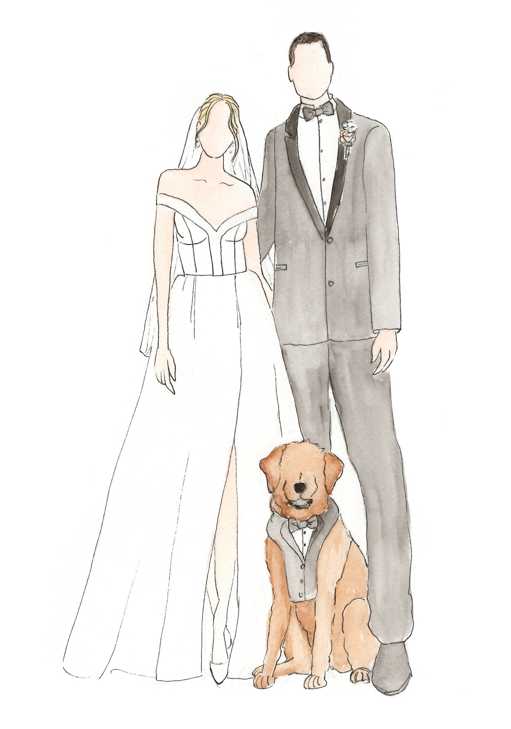 Live fashion wedding bride and groom illustrations