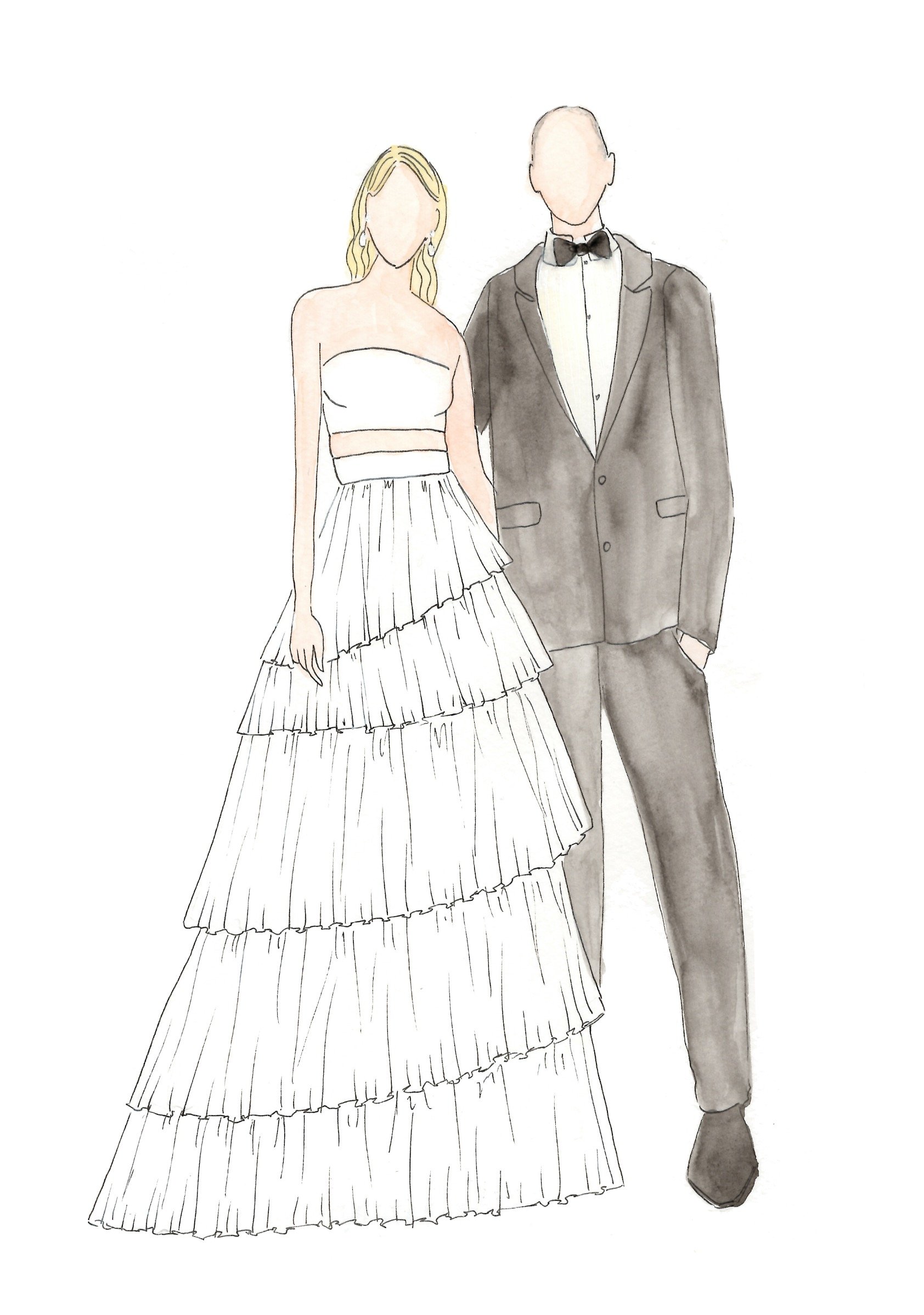 Live fashion wedding bride and groom illustrations