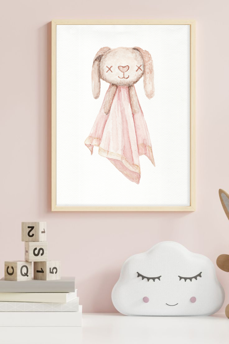 Golden Rose Creative watercolour painter creating watercolour paintings and artworks of  a kids favourite toy a pink bunny