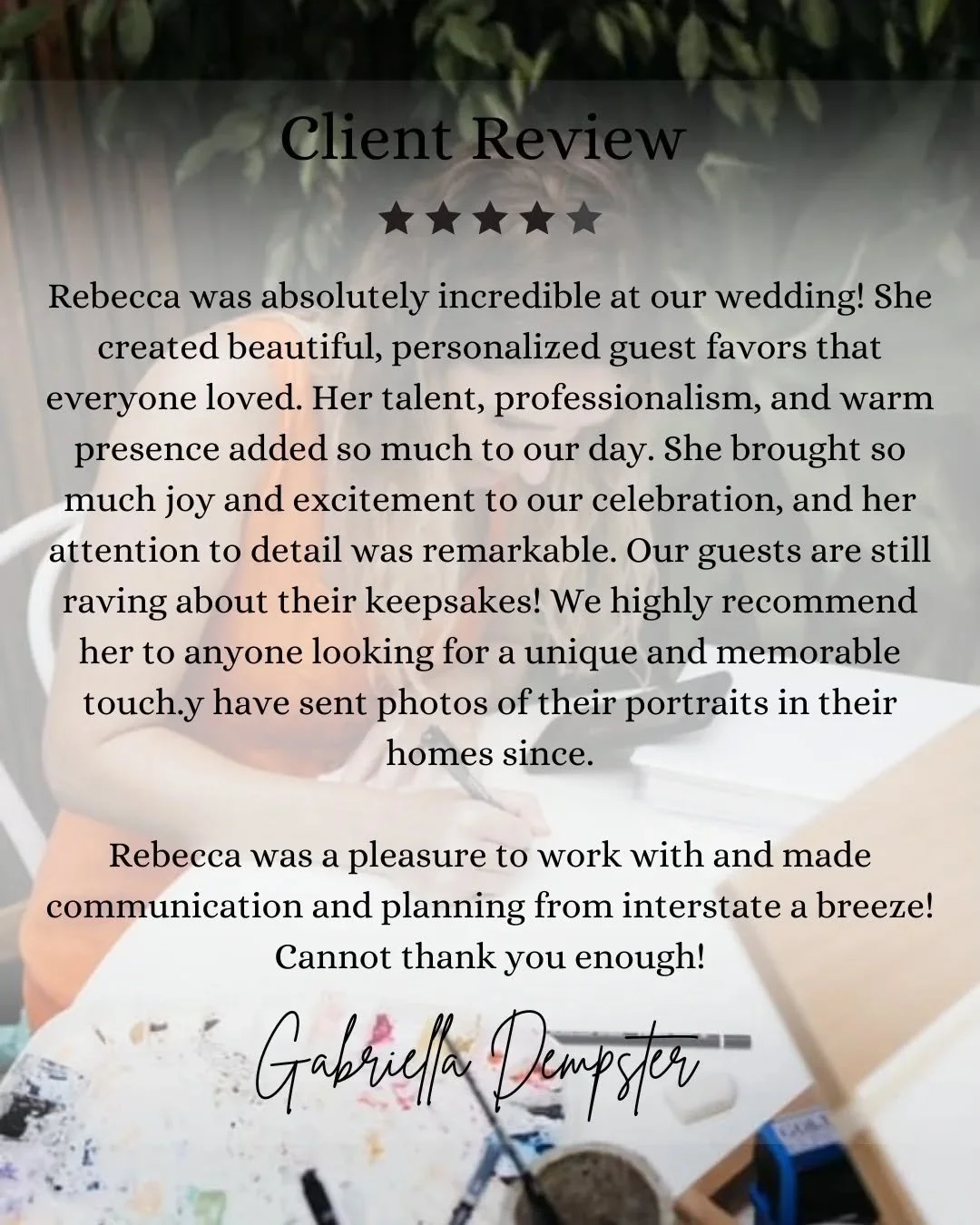 Thank you Gabriella, for your beautiful review on my wedding portraits. 💕💕