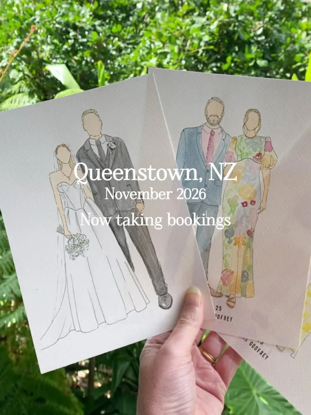 Getting married in Queenstown this November? 💍
I&rsquo;ll be offering live wedding illustrations &ndash; a beautiful, one-of-a-kind experience for you and your guests.

Now taking bookings 🤍
Send me a DM to chat or visit my websites to inquire abou
