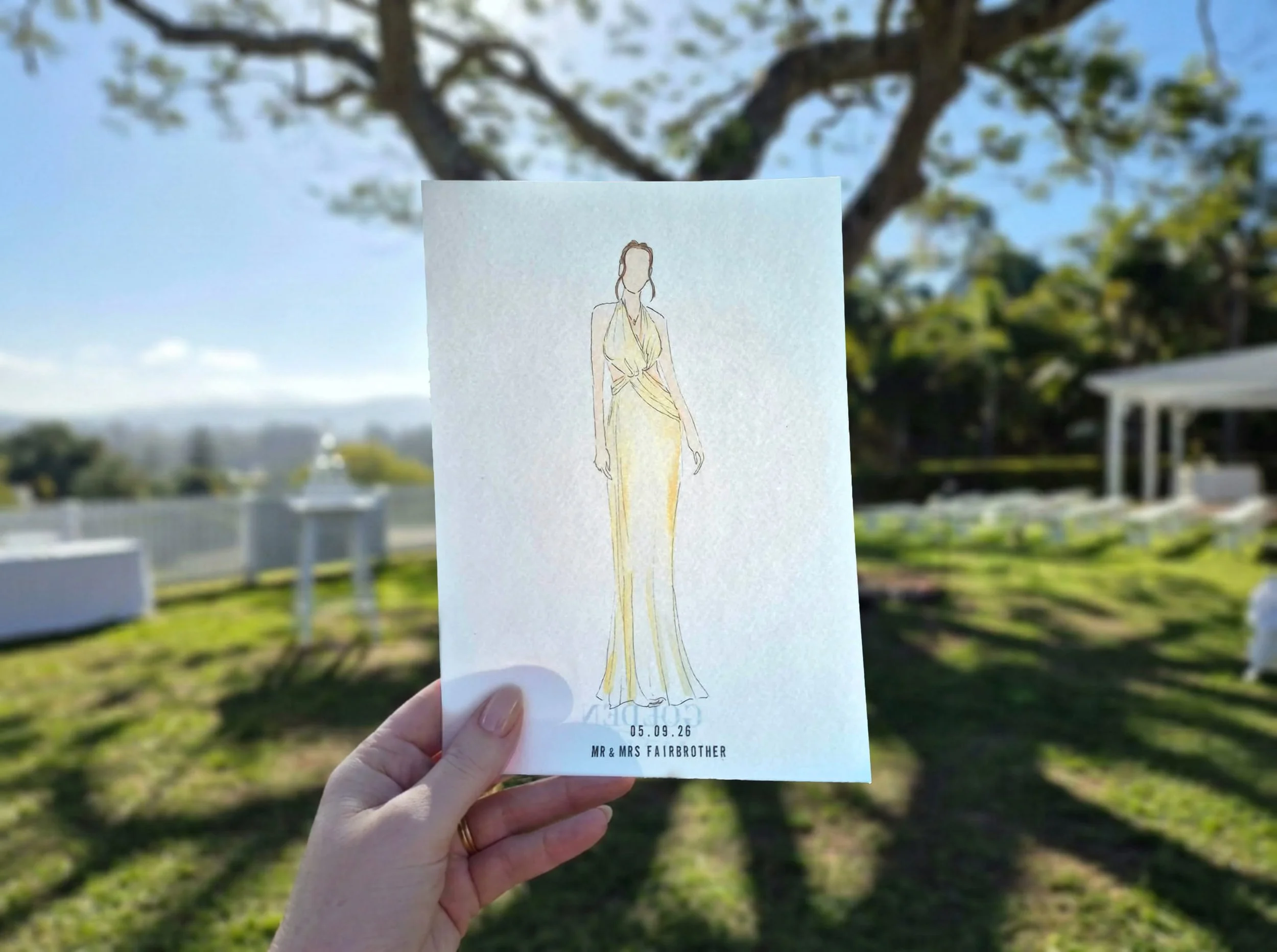 Golden Rose Creative live wedding illustrations capturing guests in watercolour painting as a wedding keepsake