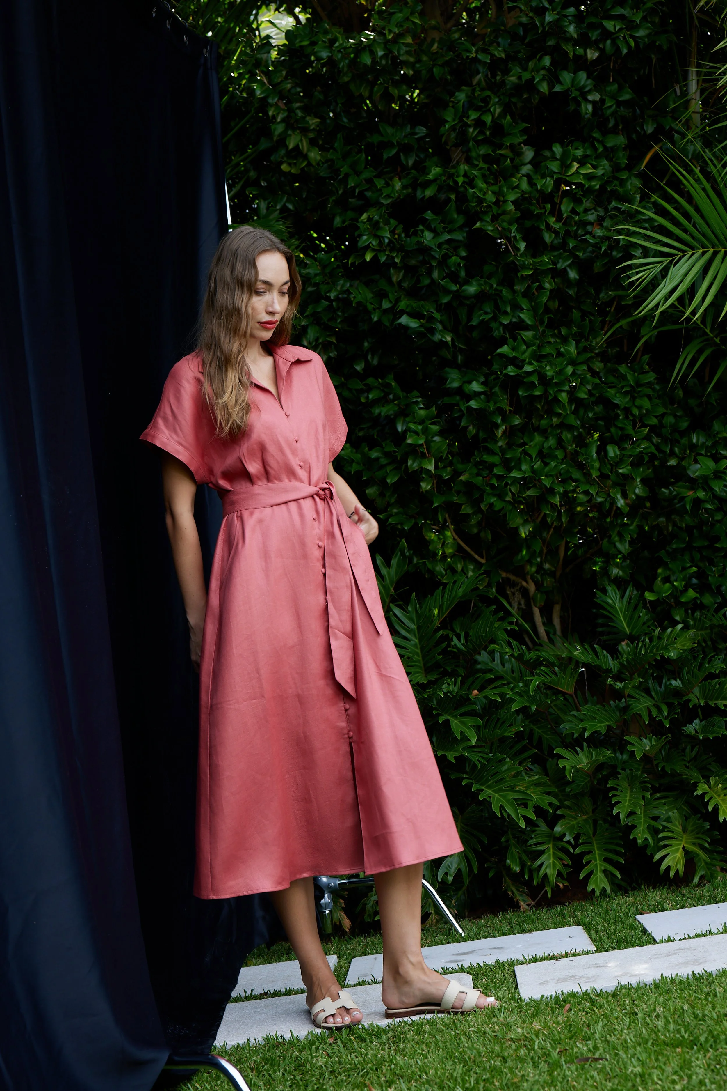 Charvie Linen Dress ...Terracotta