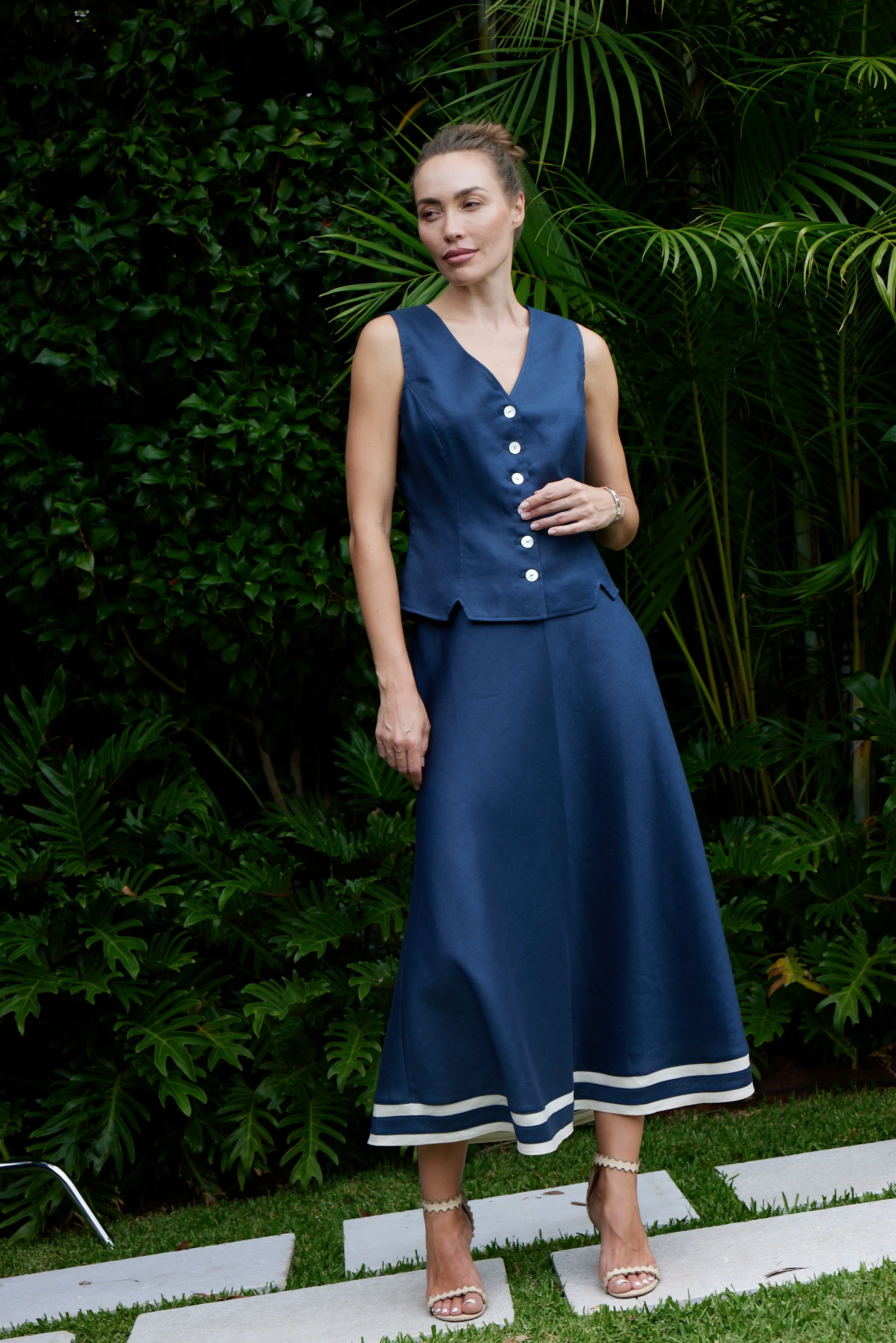 Charvi Linen Skirt -Navy/ Terracotta