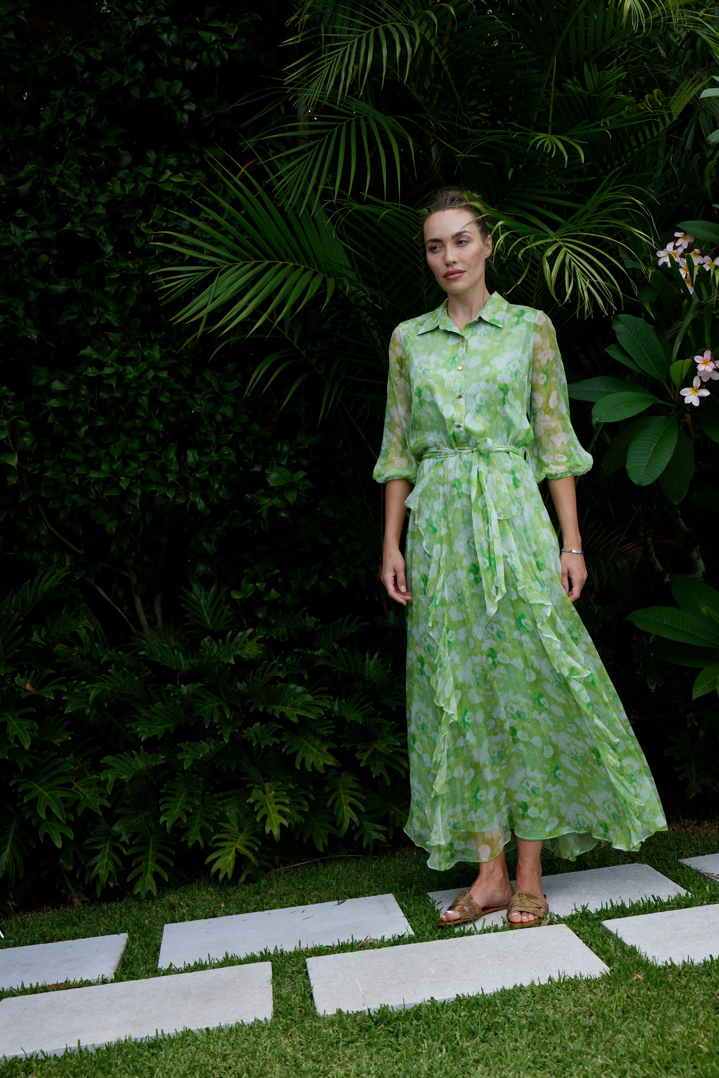 Annie Maxi Dress -Lime Leaves- FINAL SALE