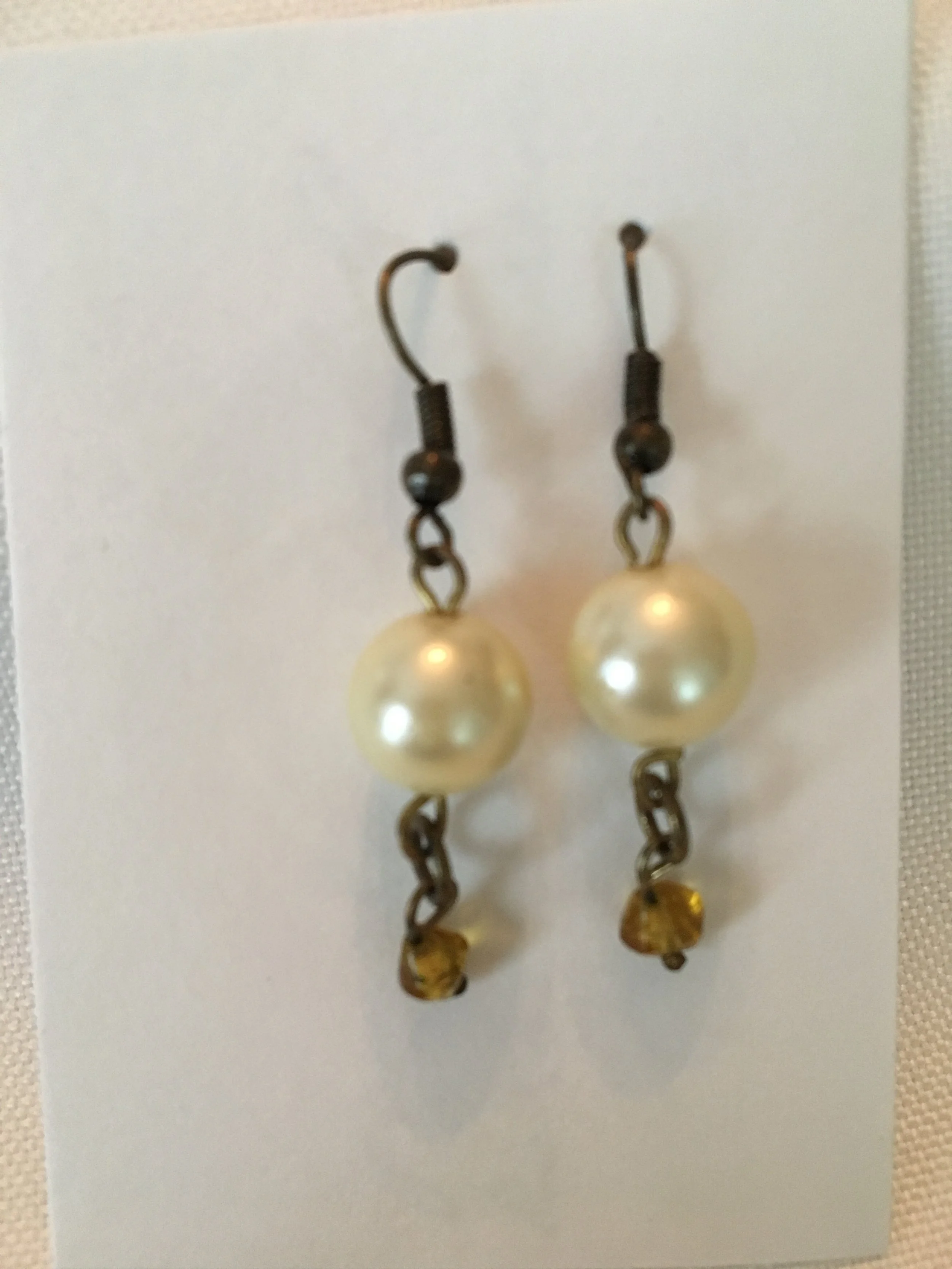 Pearl and amber drop earrings 