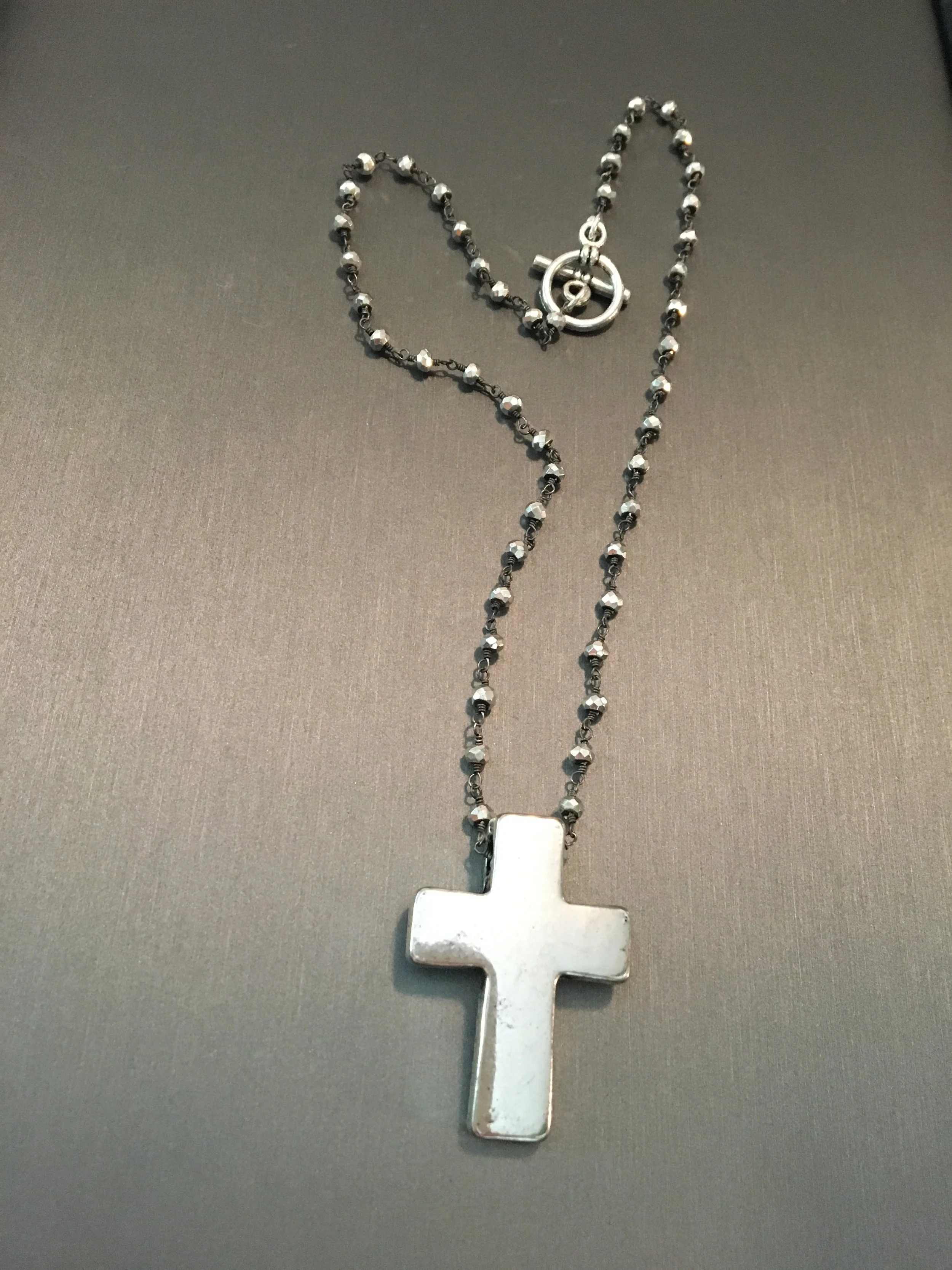Silver pyrite and silver cross necklace 