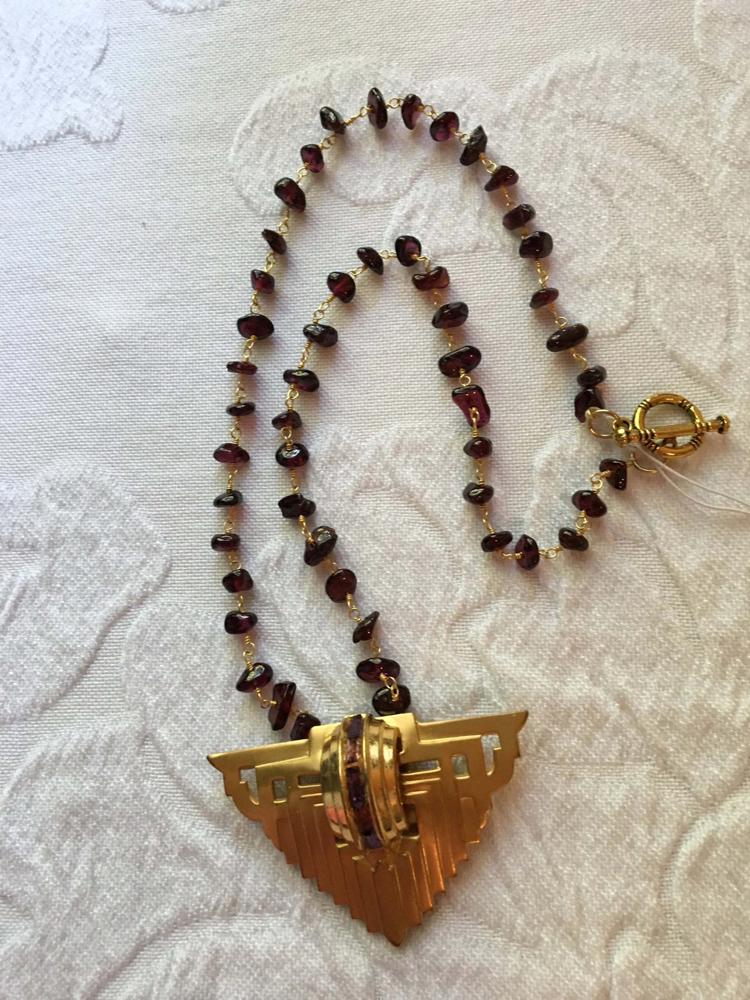 Art Deco gold and garnets-  18" necklace