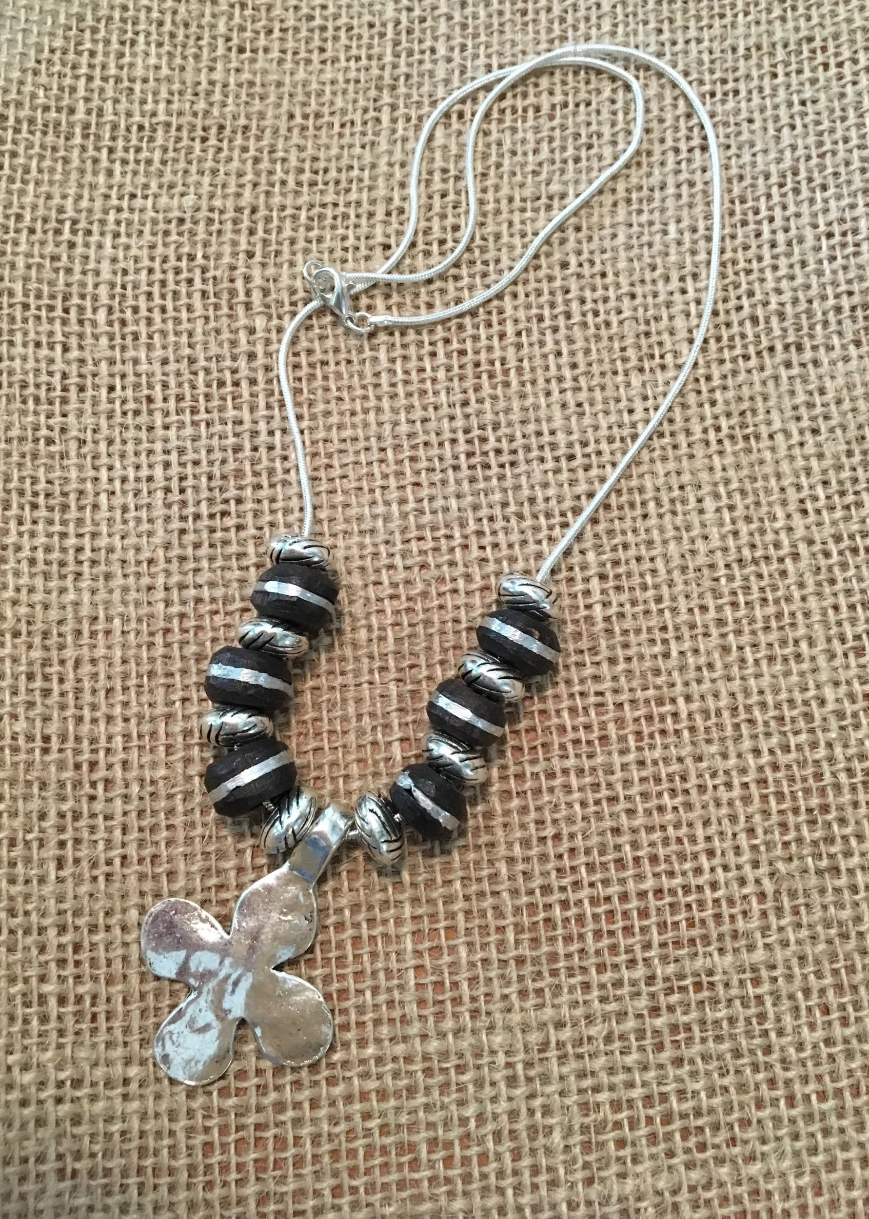 Mali prayer beads and Tibetan silver necklace