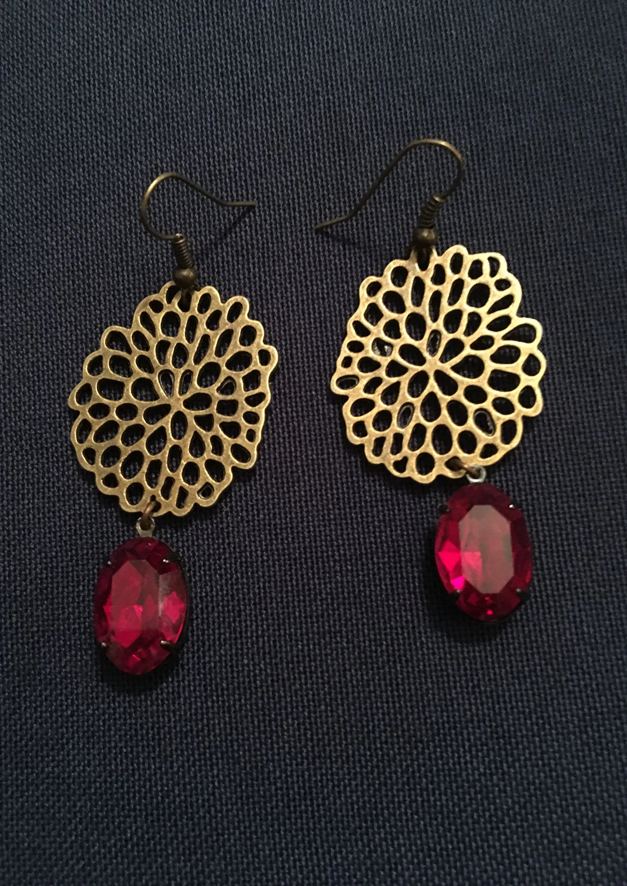 Ruby chrysanthemum earrings