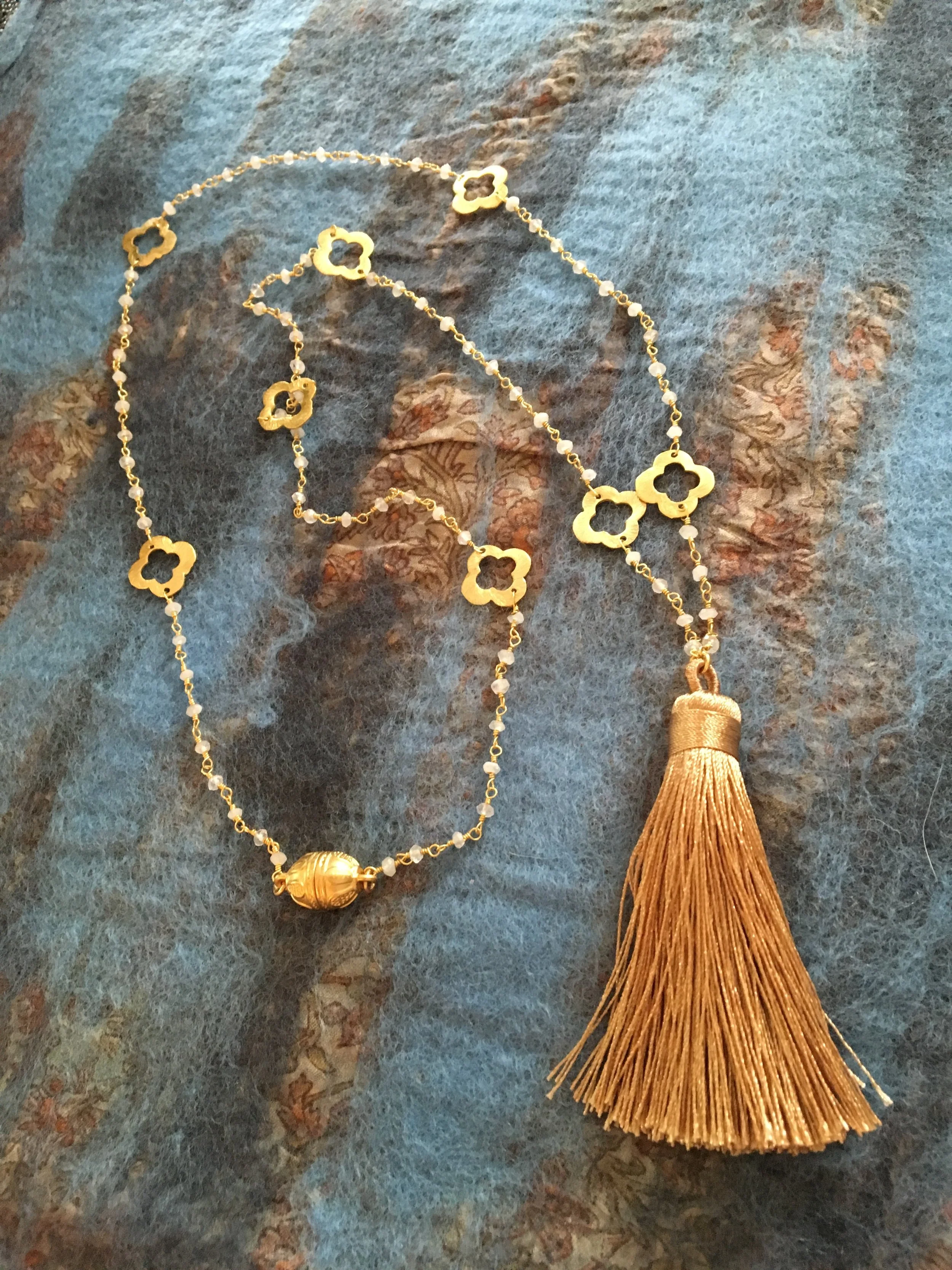 Golden tassel with moonstone and gold