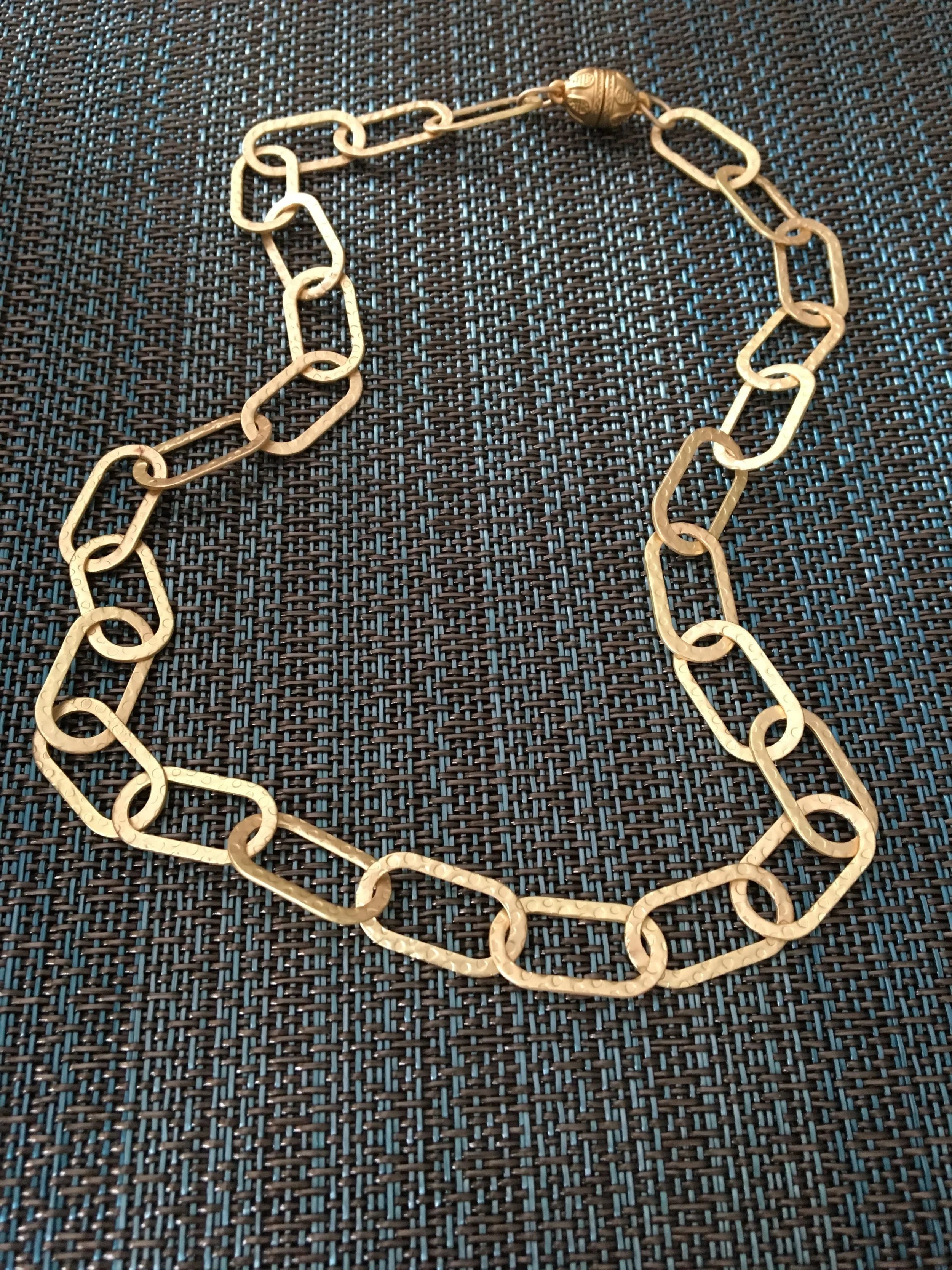 Matte gold, hammered oval link necklace