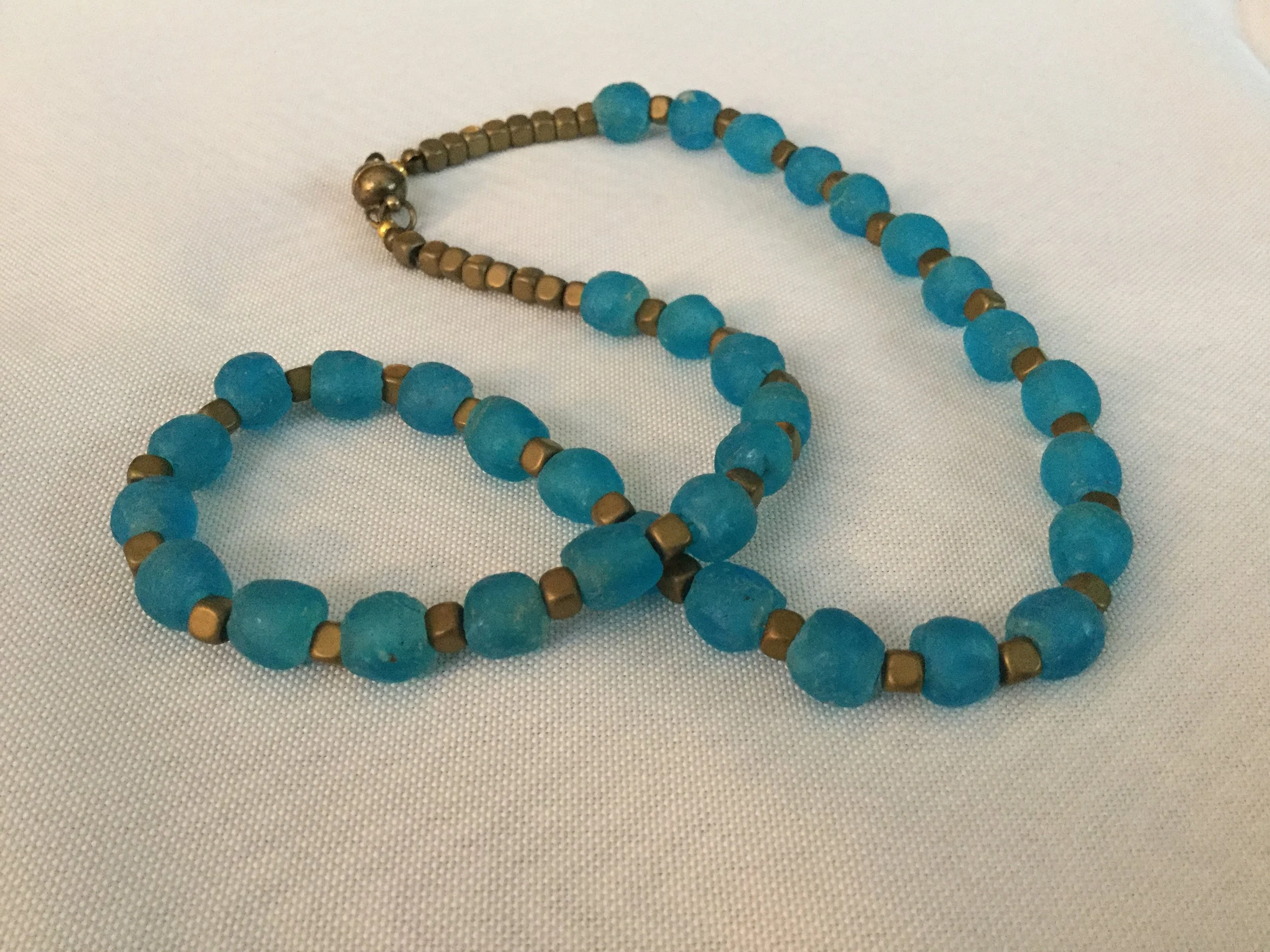 Ocean blue seaglass and brass