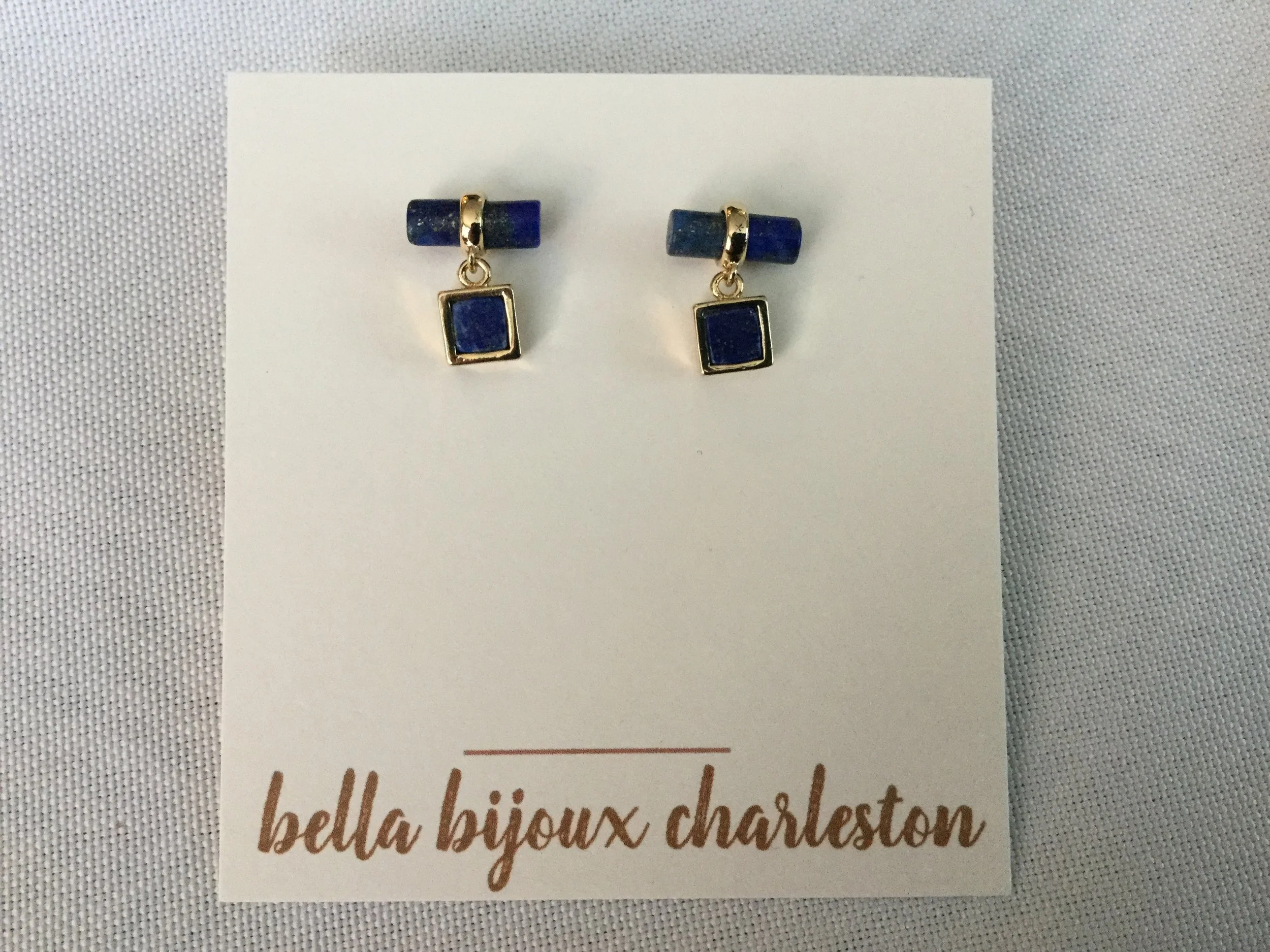 Lapis cylinder and square earrings