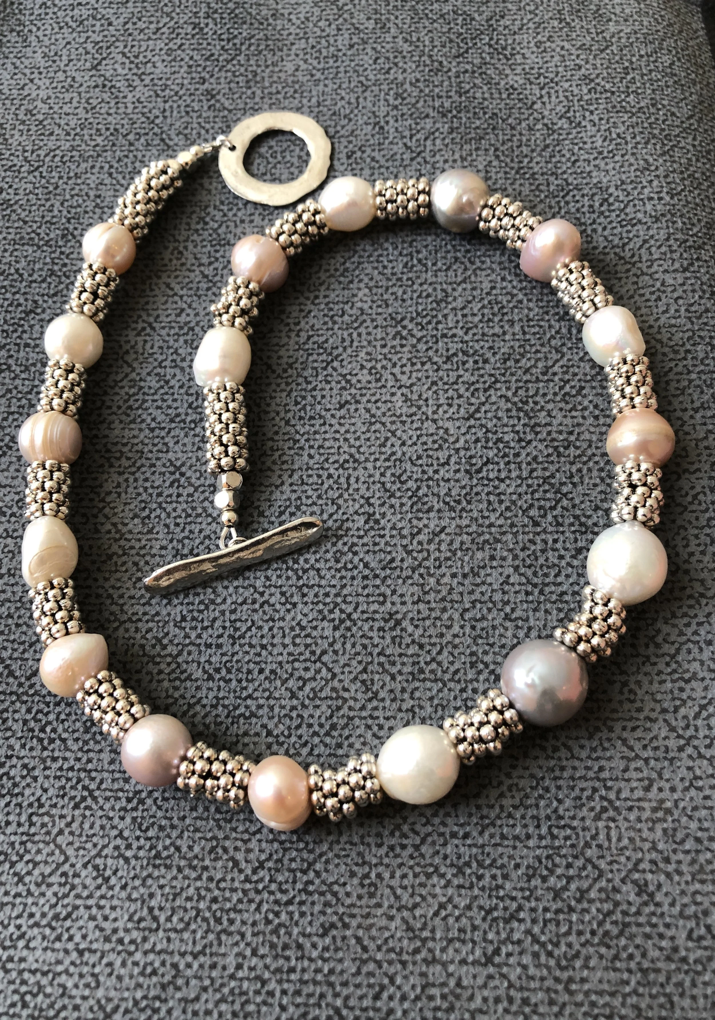 Assorted pearl colors with Bali and Sterling silver
