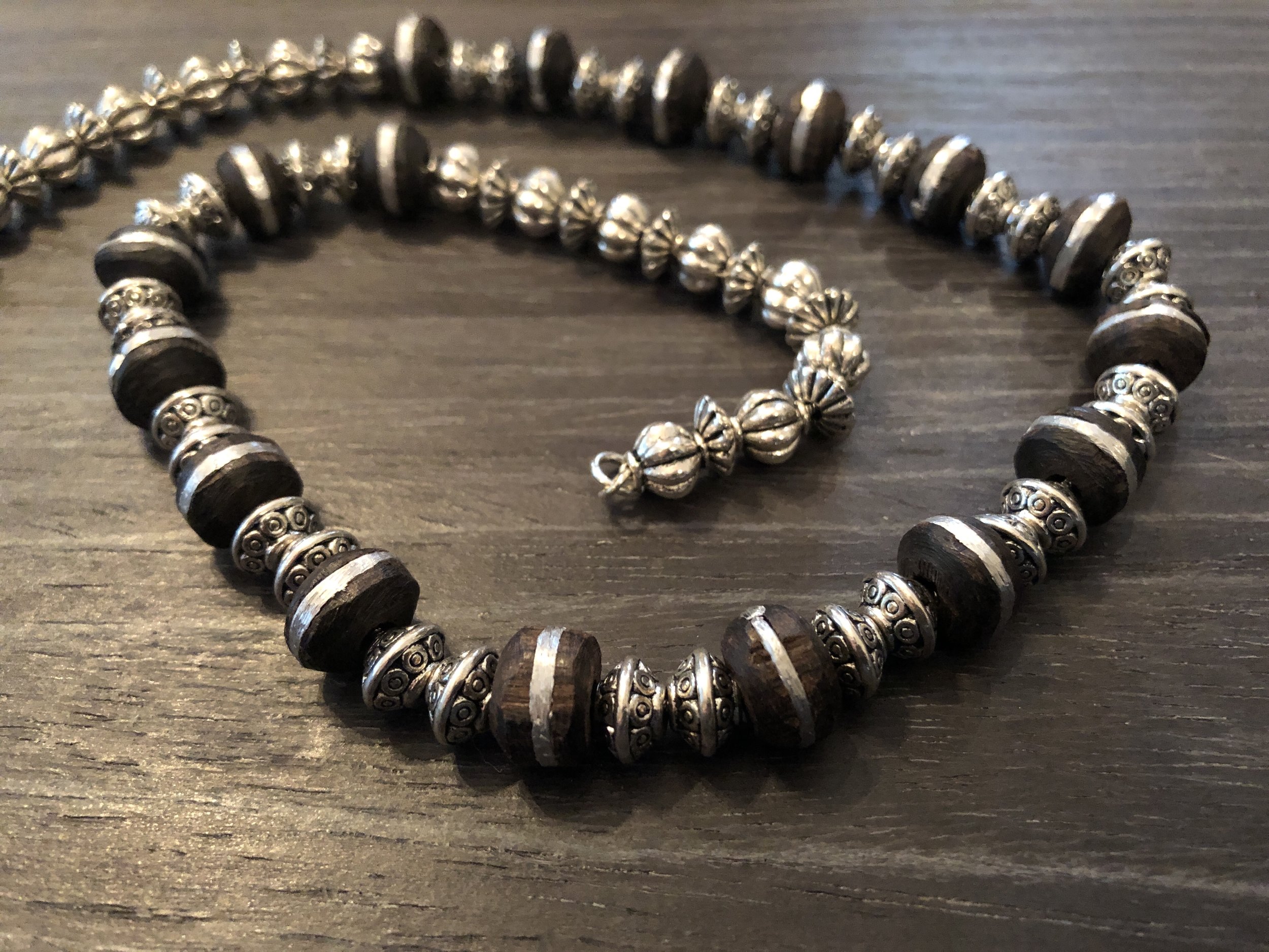 African Prayer beads with Bali silver