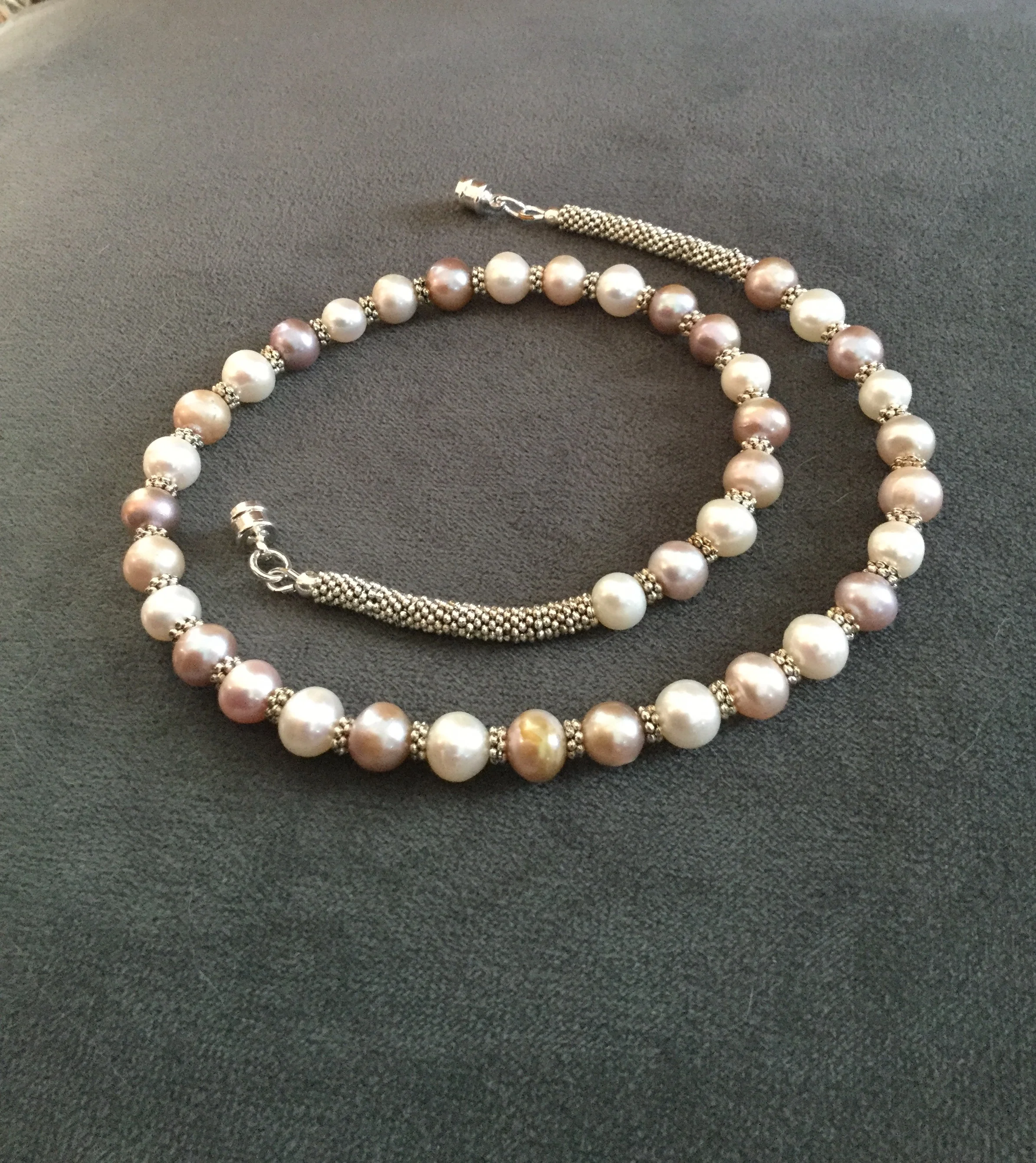 Pink, white and silver pearl necklace