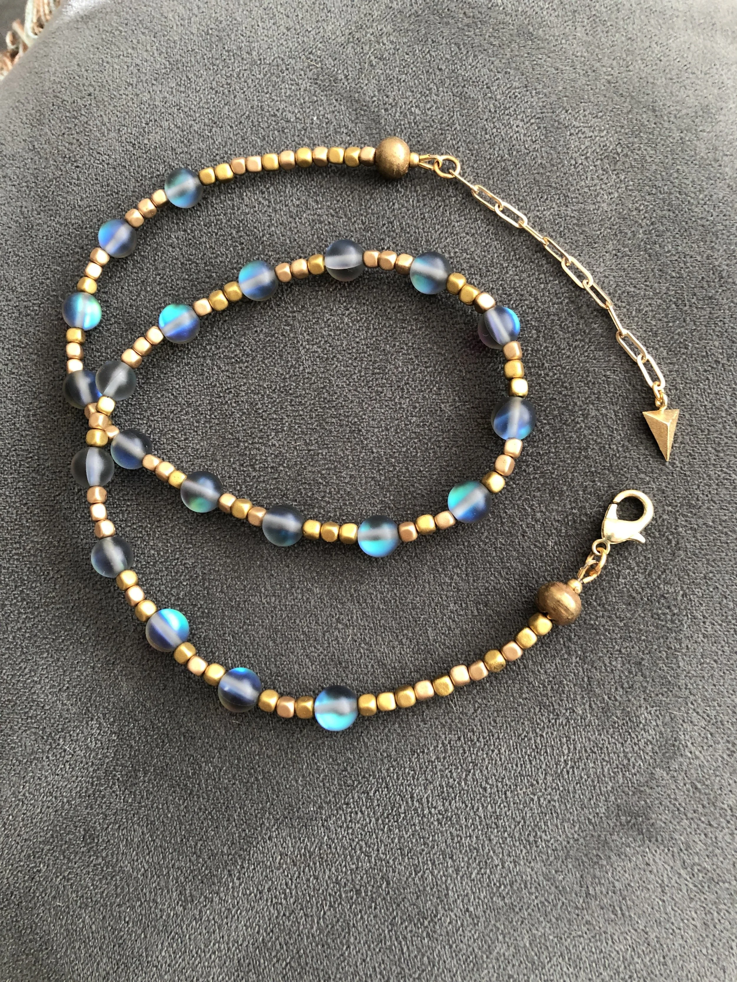 Round labradorite and gold matte cubes