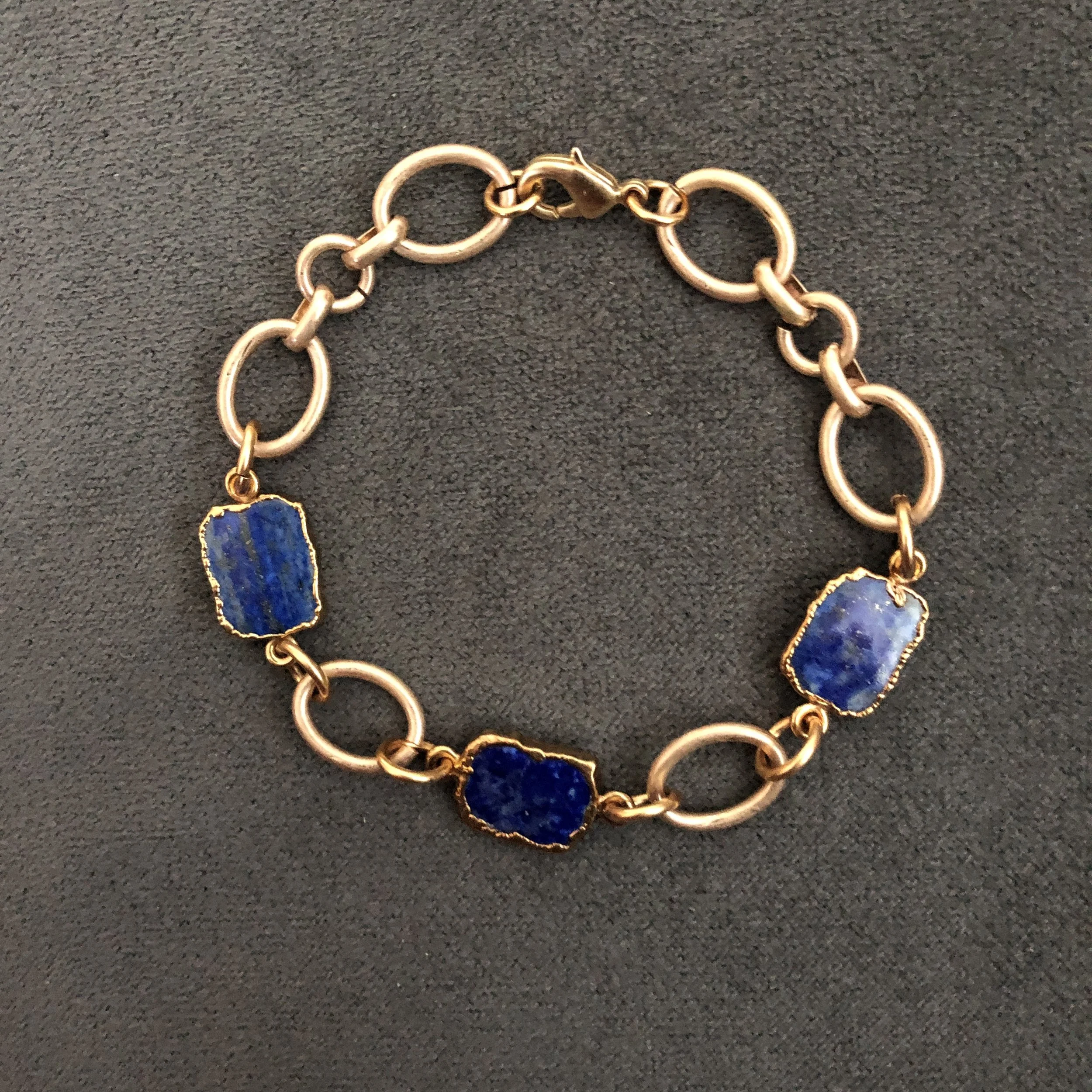 Lapis and gold link bracelet