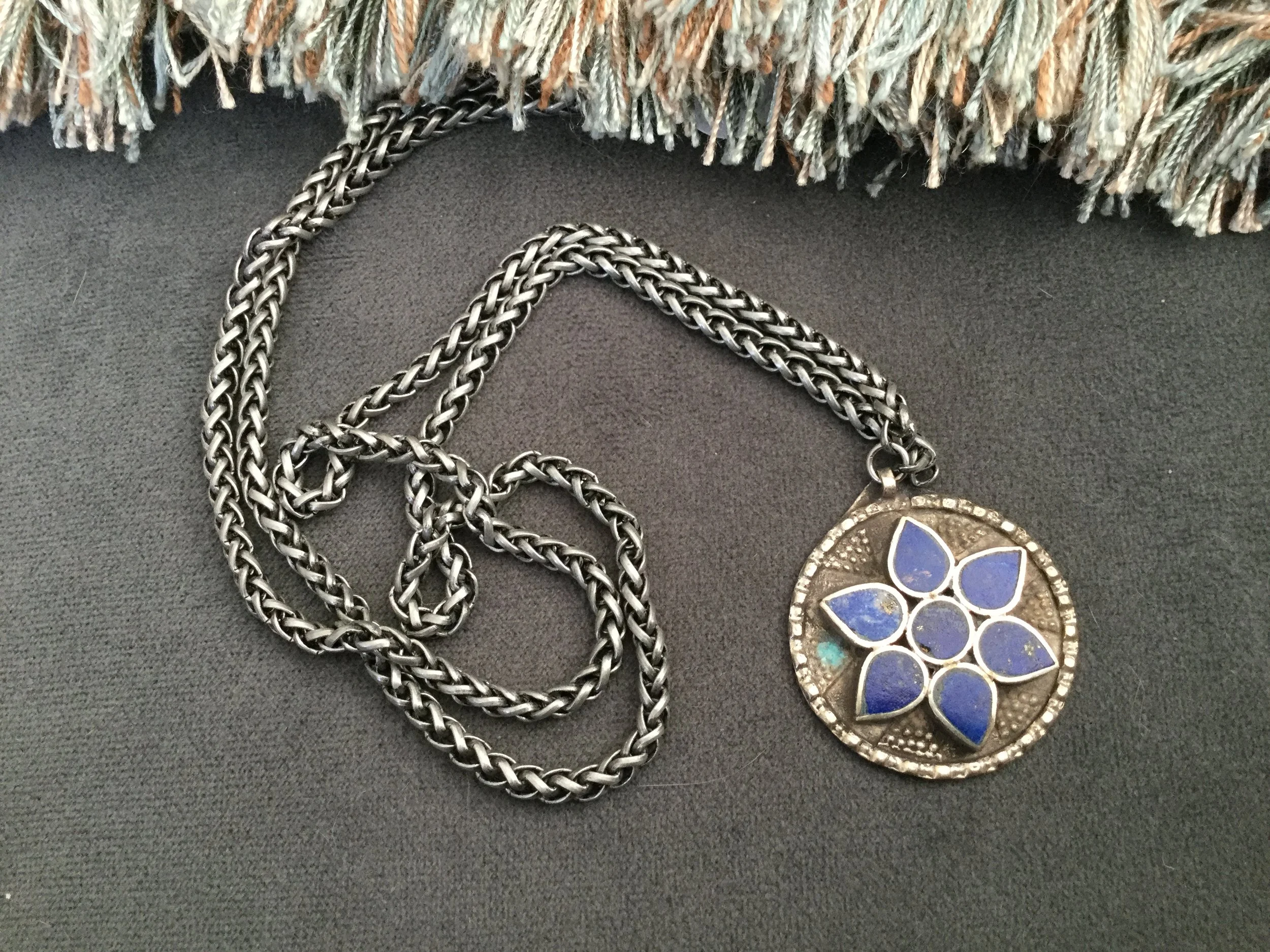 Vintage Afghan lapis pendant necklace